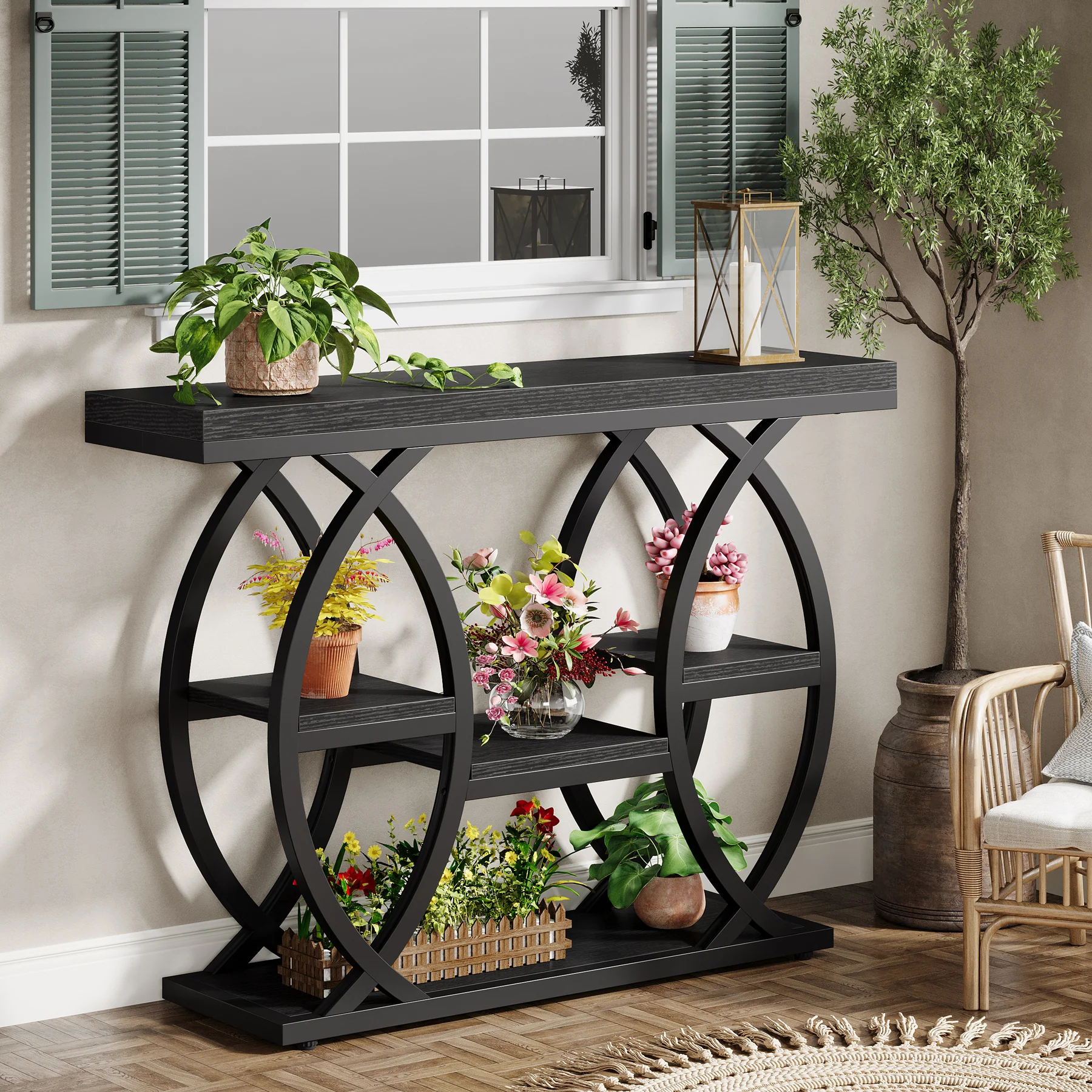 39.4" Console Table, Industrial 4-Tier Sofa Table Entryway Table with Storage Shelves - Image 40