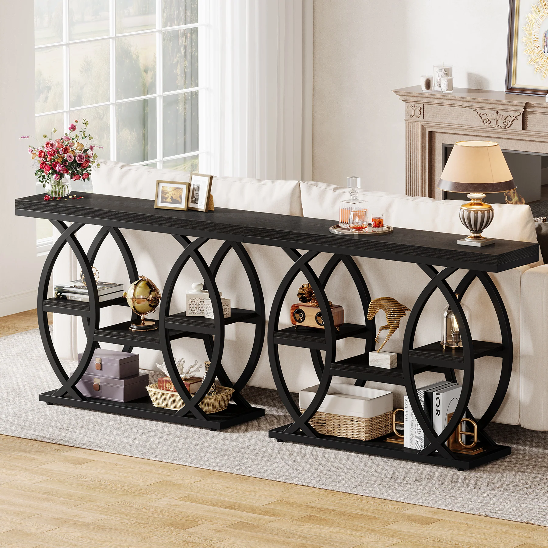 39.4" Console Table, Industrial 4-Tier Sofa Table Entryway Table with Storage Shelves - Image 41