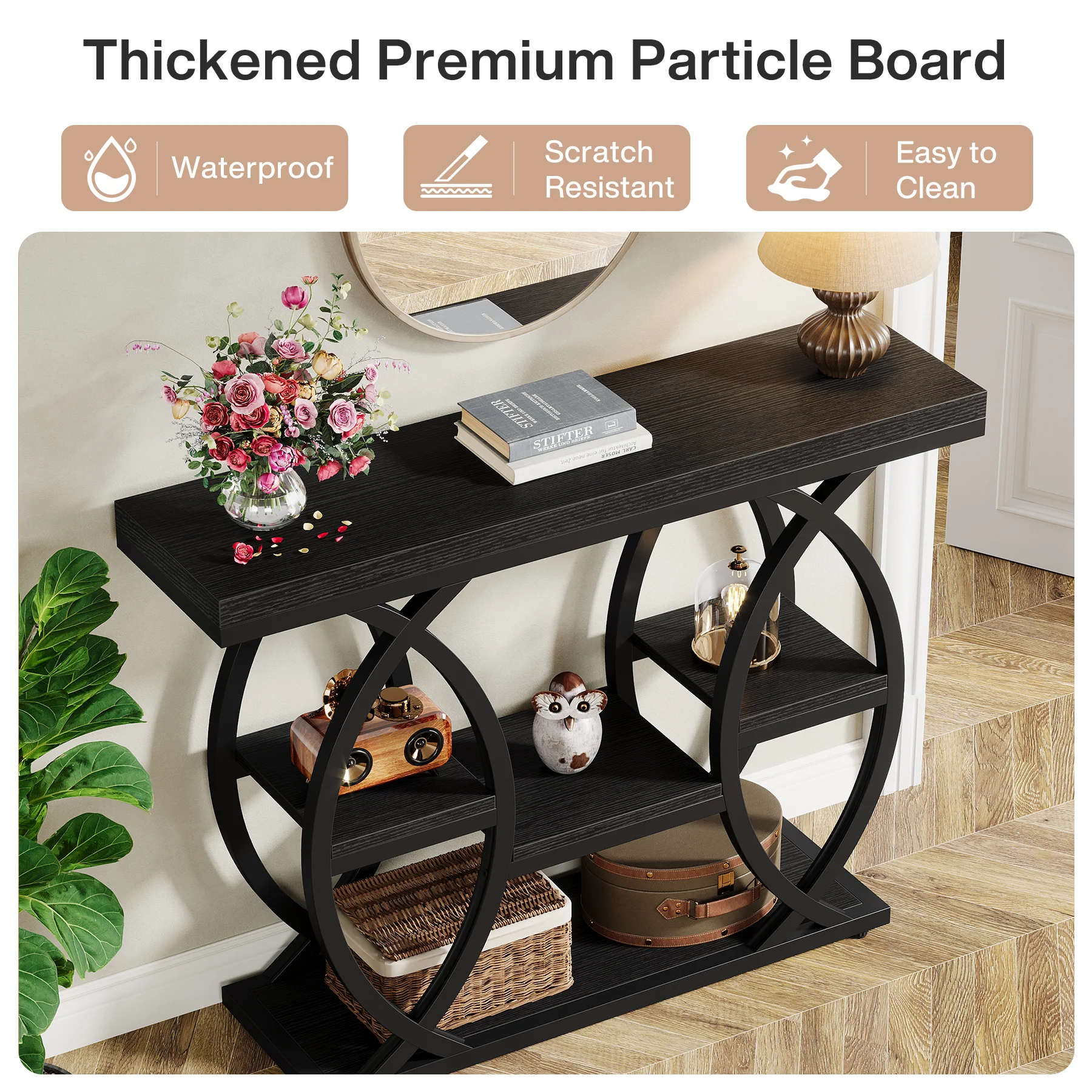 39.4" Console Table, Industrial 4-Tier Sofa Table Entryway Table with Storage Shelves - Image 42