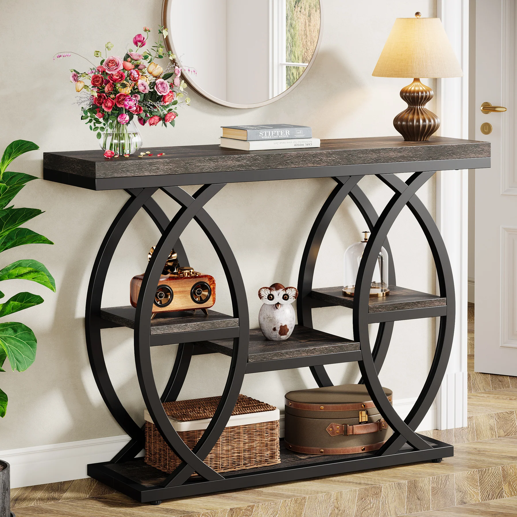 39.4" Console Table, Industrial 4-Tier Sofa Table Entryway Table with Storage Shelves - Image 45
