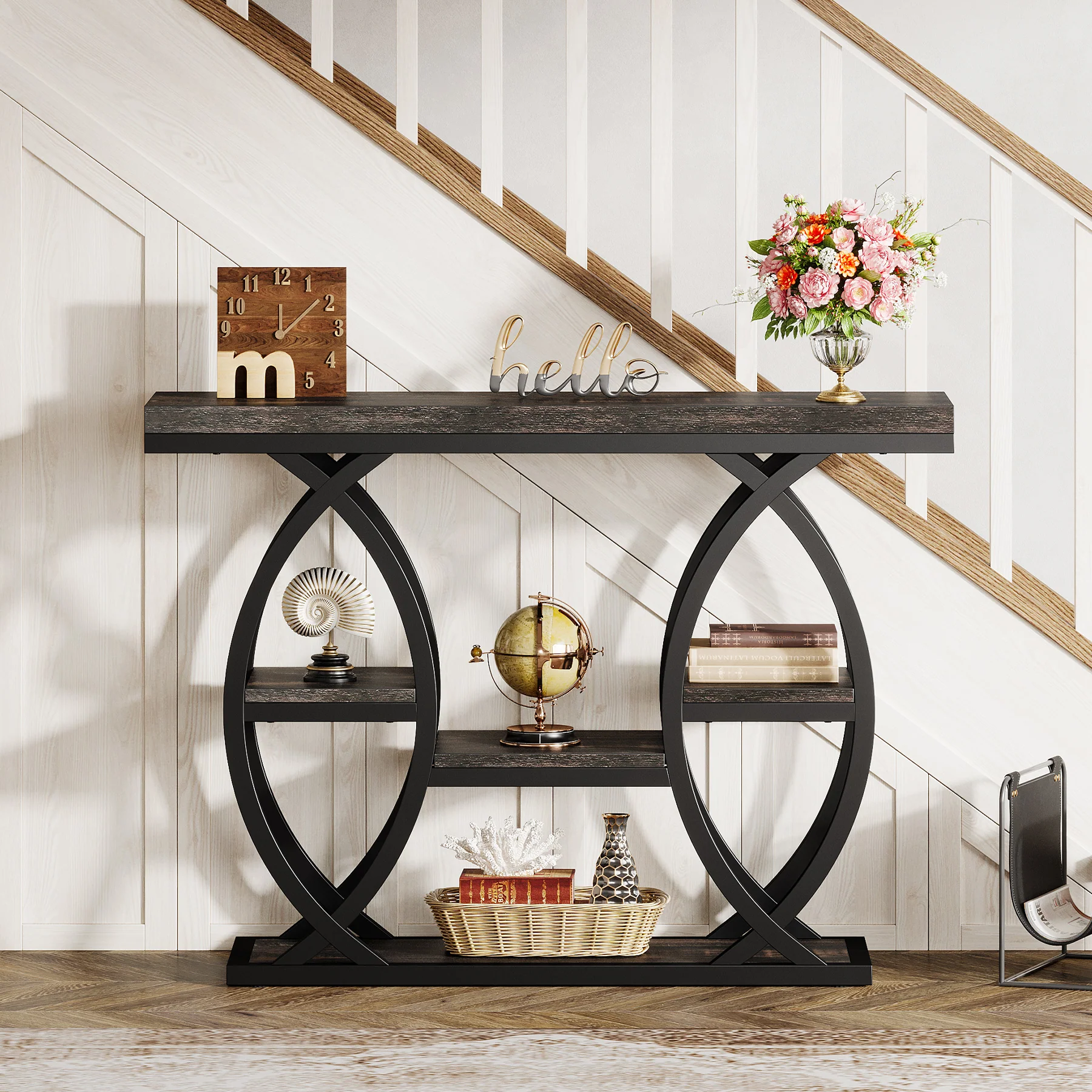 39.4" Console Table, Industrial 4-Tier Sofa Table Entryway Table with Storage Shelves - Image 47