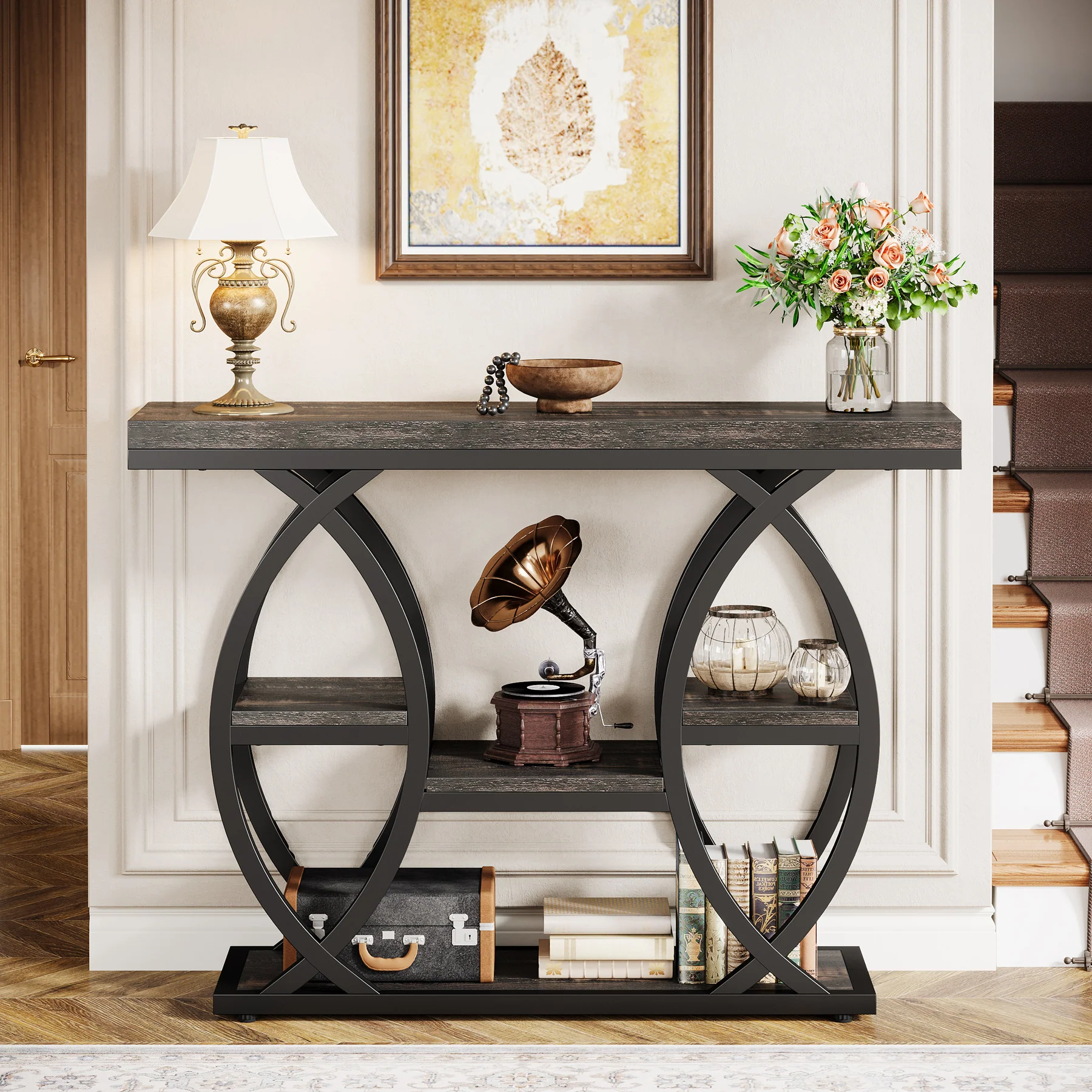 39.4" Console Table, Industrial 4-Tier Sofa Table Entryway Table with Storage Shelves - Image 48