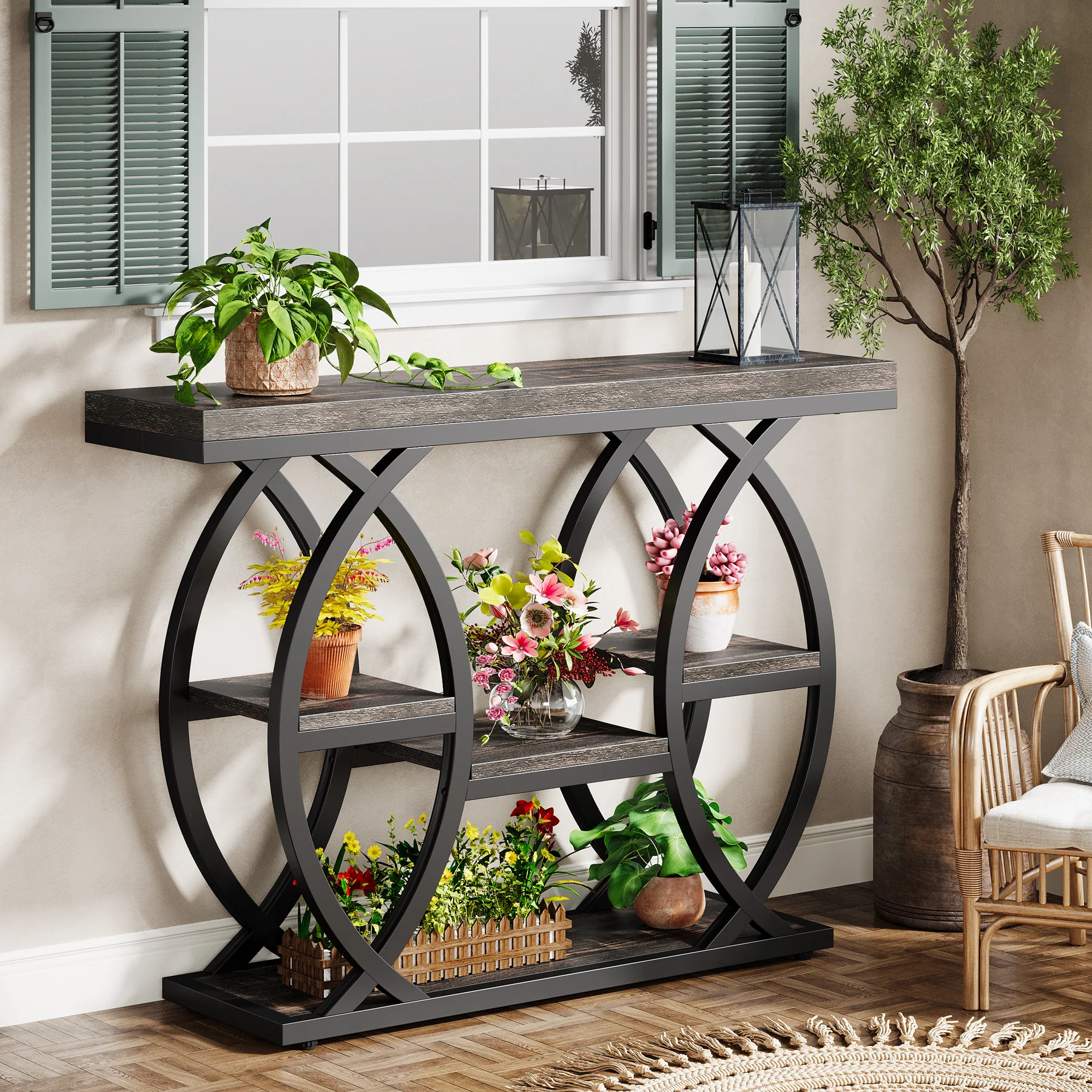 39.4" Console Table, Industrial 4-Tier Sofa Table Entryway Table with Storage Shelves - Image 49