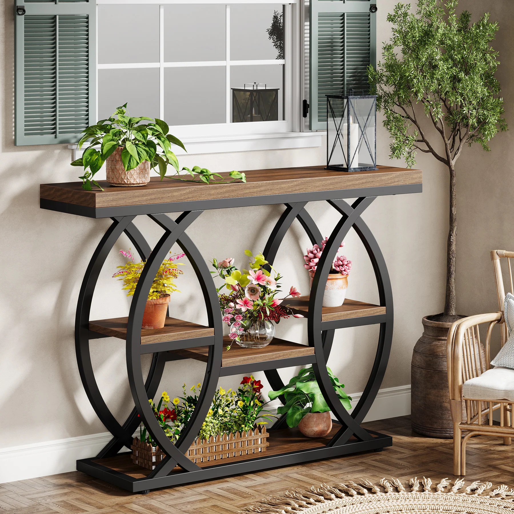 39.4" Console Table, Industrial 4-Tier Sofa Table Entryway Table with Storage Shelves - Image 5