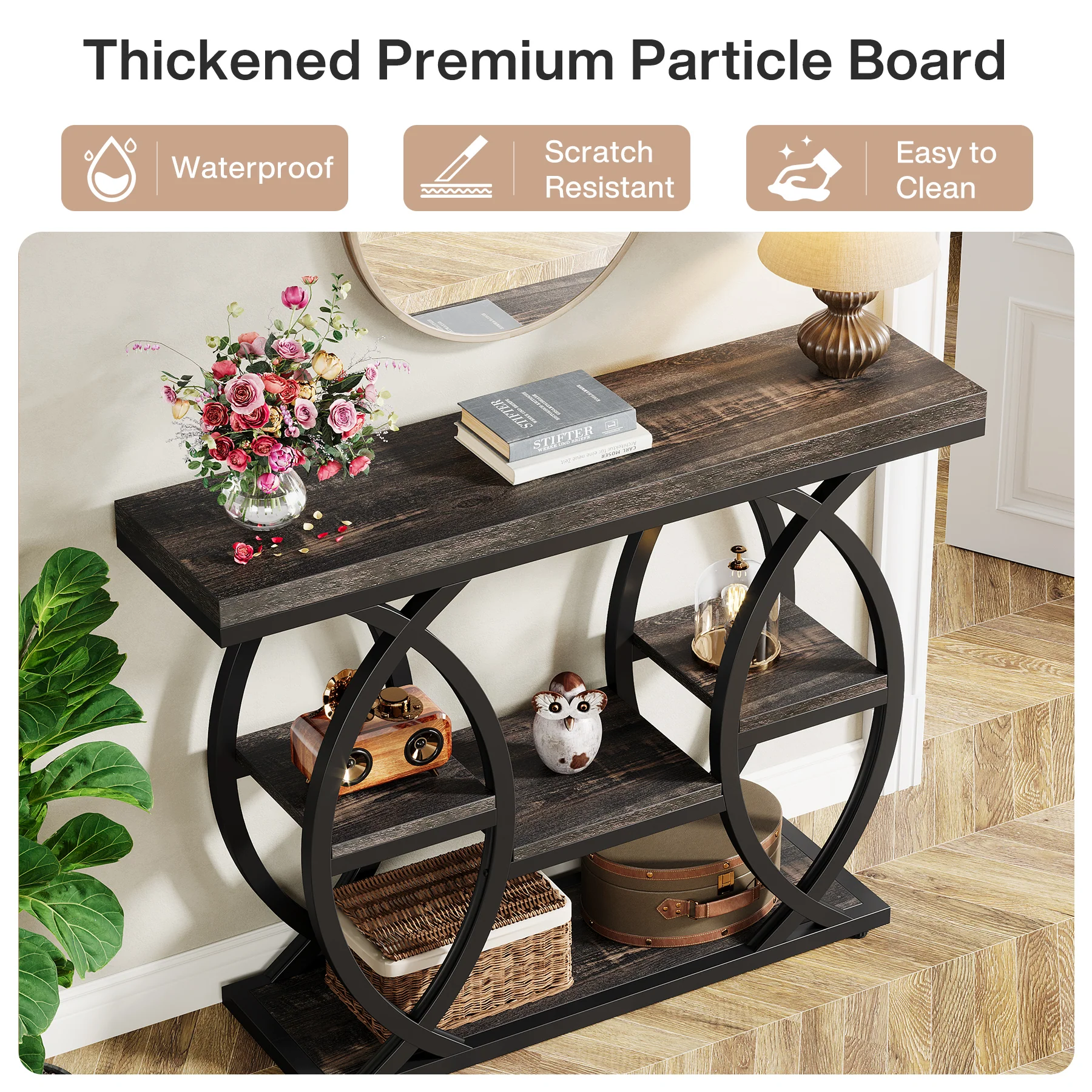 39.4" Console Table, Industrial 4-Tier Sofa Table Entryway Table with Storage Shelves - Image 51
