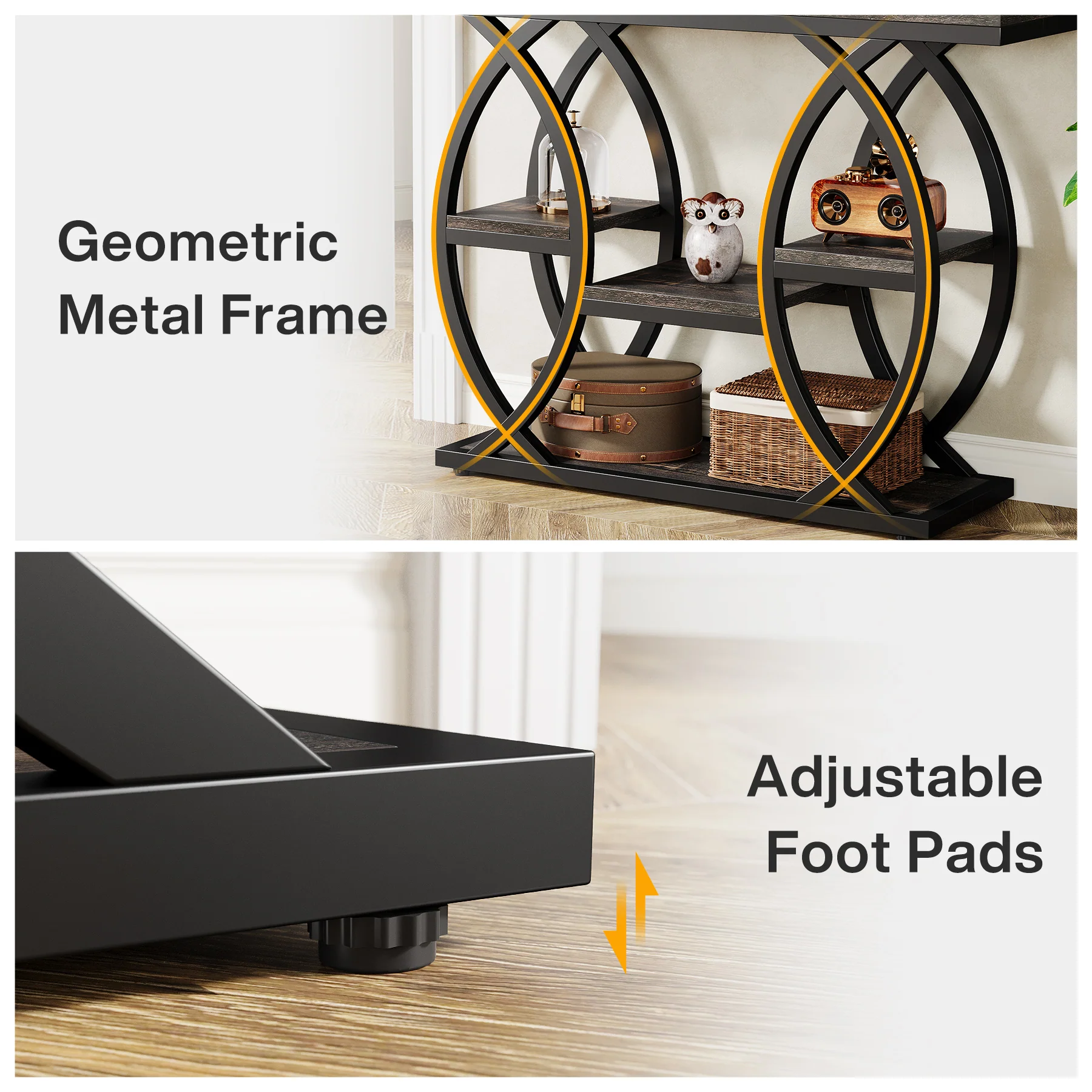 39.4" Console Table, Industrial 4-Tier Sofa Table Entryway Table with Storage Shelves - Image 52