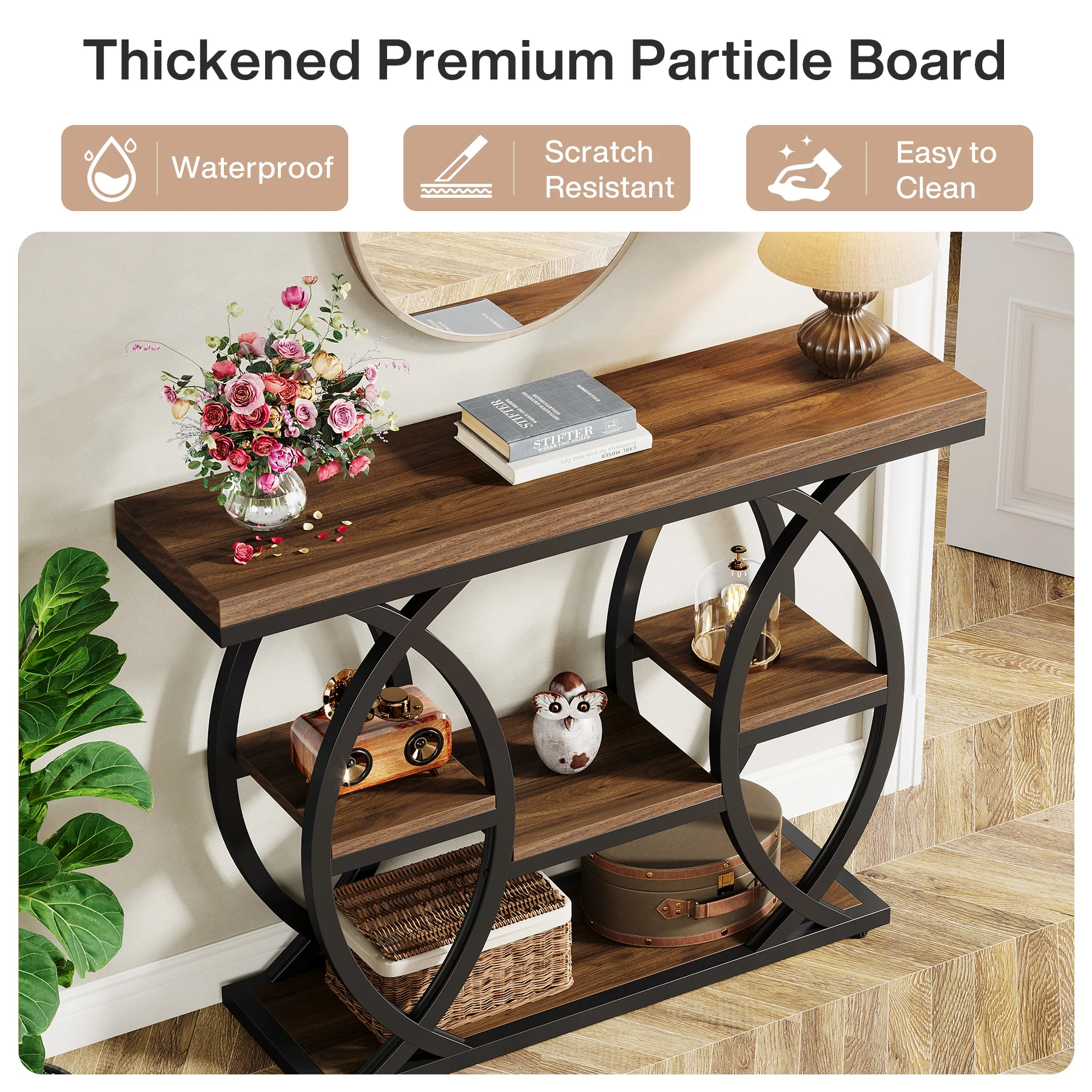 39.4" Console Table, Industrial 4-Tier Sofa Table Entryway Table with Storage Shelves - Image 7