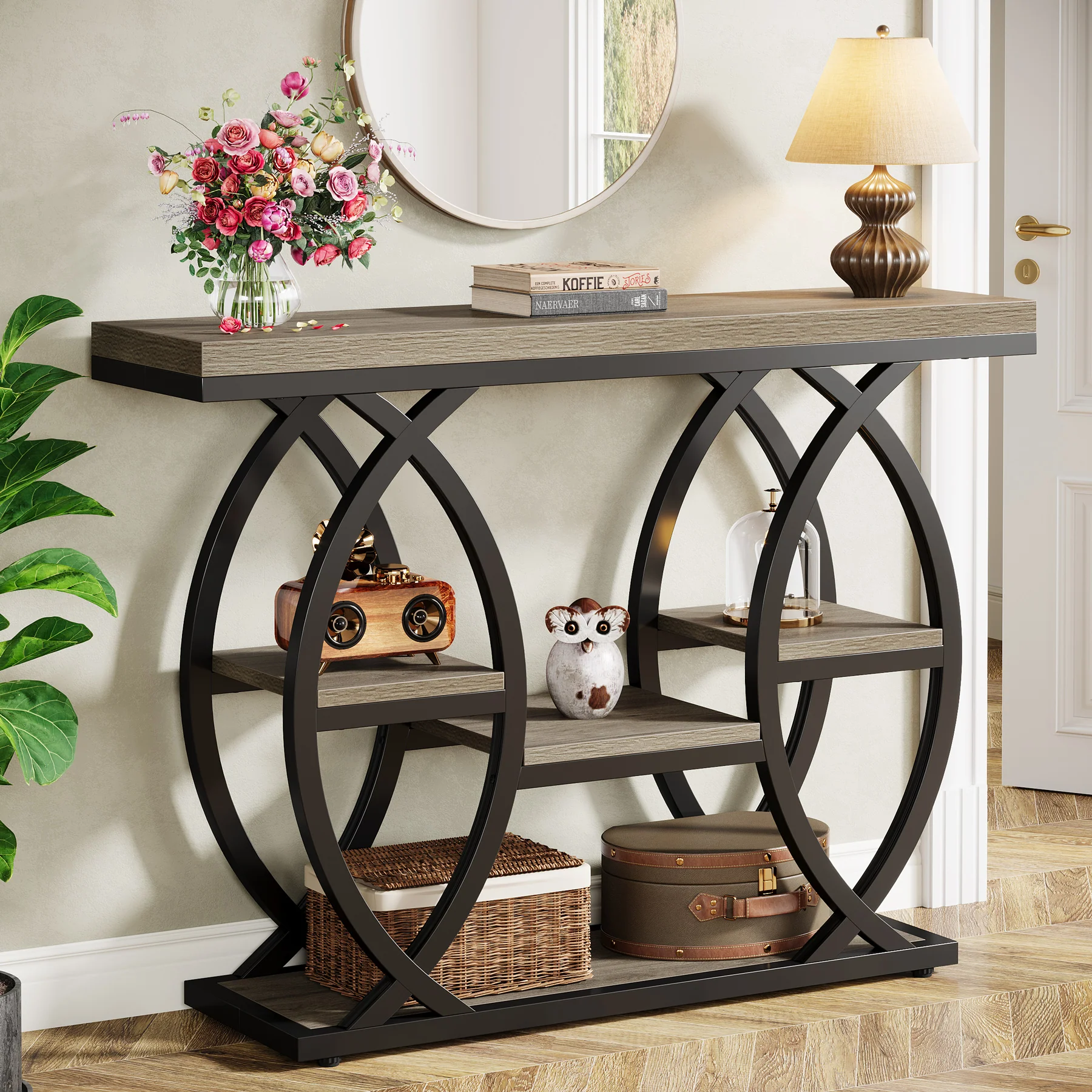 39.4" Console Table, Industrial 4-Tier Sofa Table Entryway Table with Storage Shelves - Image 9