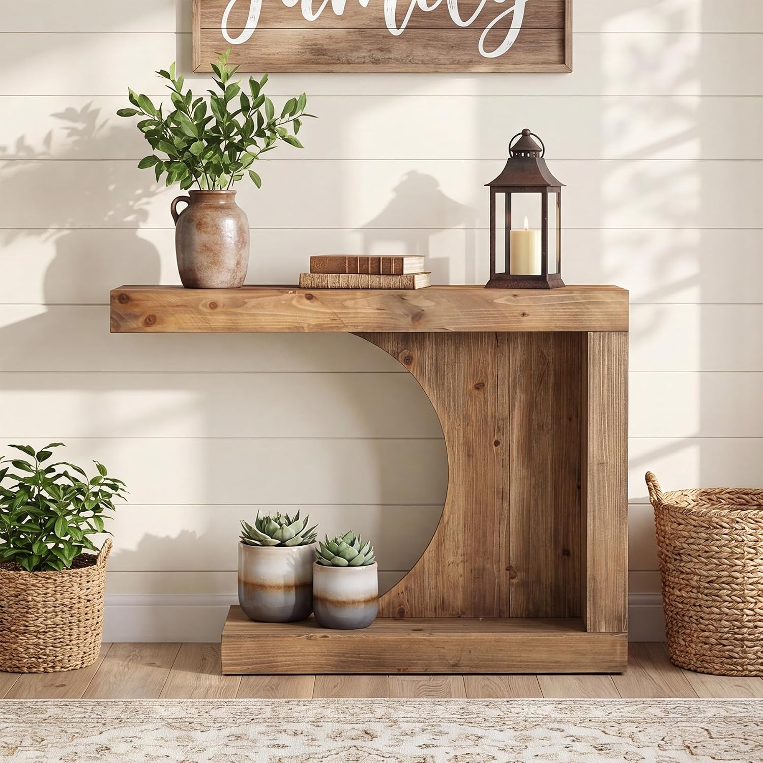 39.4" C-Shaped Console Table, Solid Wood Modern Entryway Accent Table for Living Room - Image 7