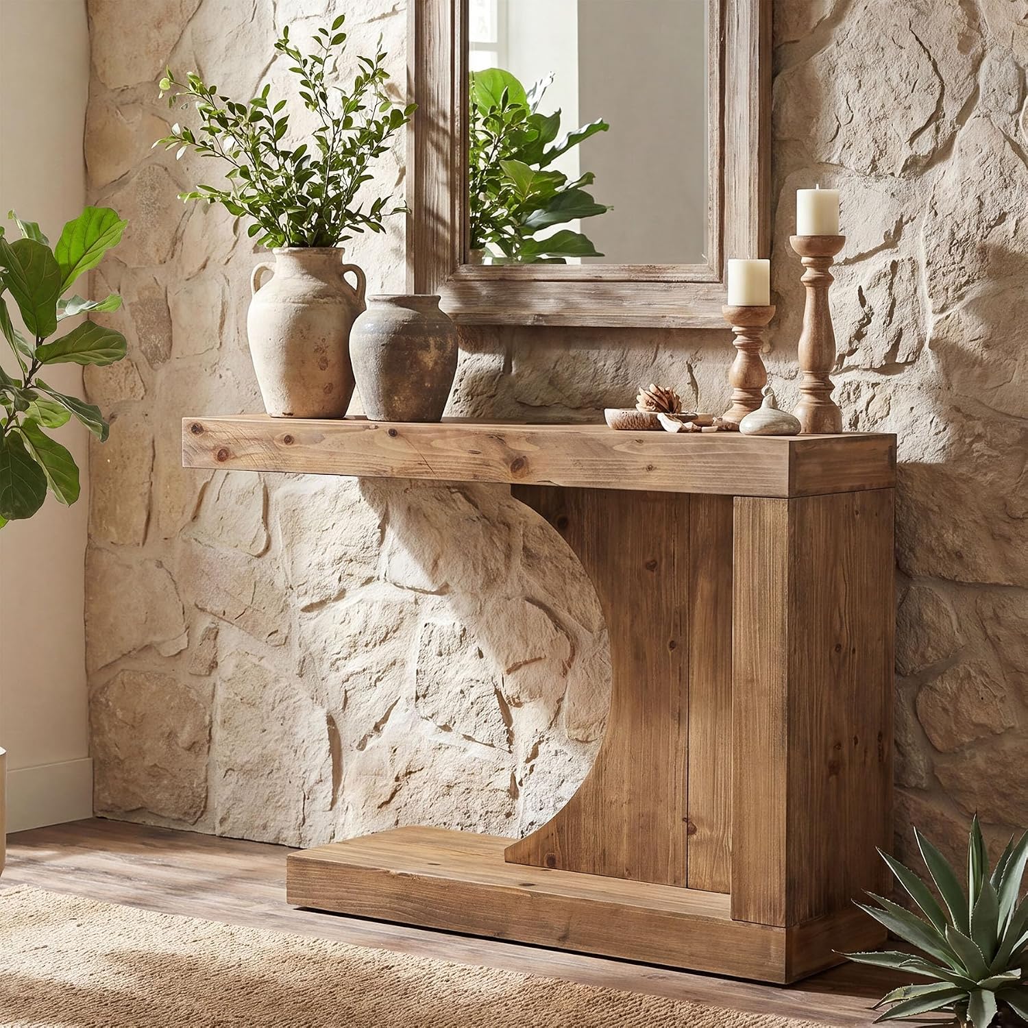 39.4" C-Shaped Console Table, Solid Wood Modern Entryway Accent Table for Living Room - Image 8