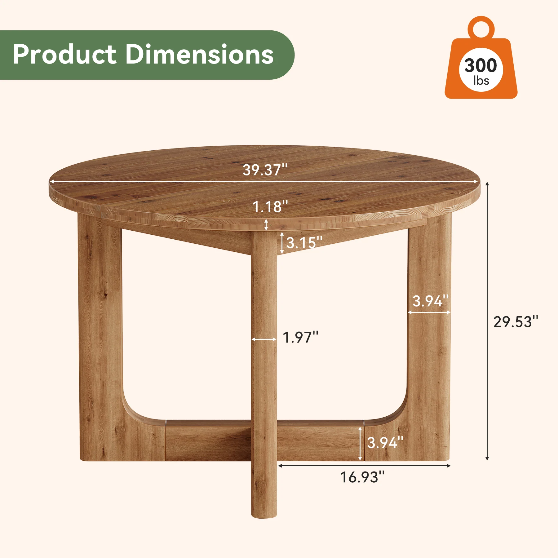Round Solid Wood Conference Table, 39.4" Meeting Table with Cross Base for Office - Image 2