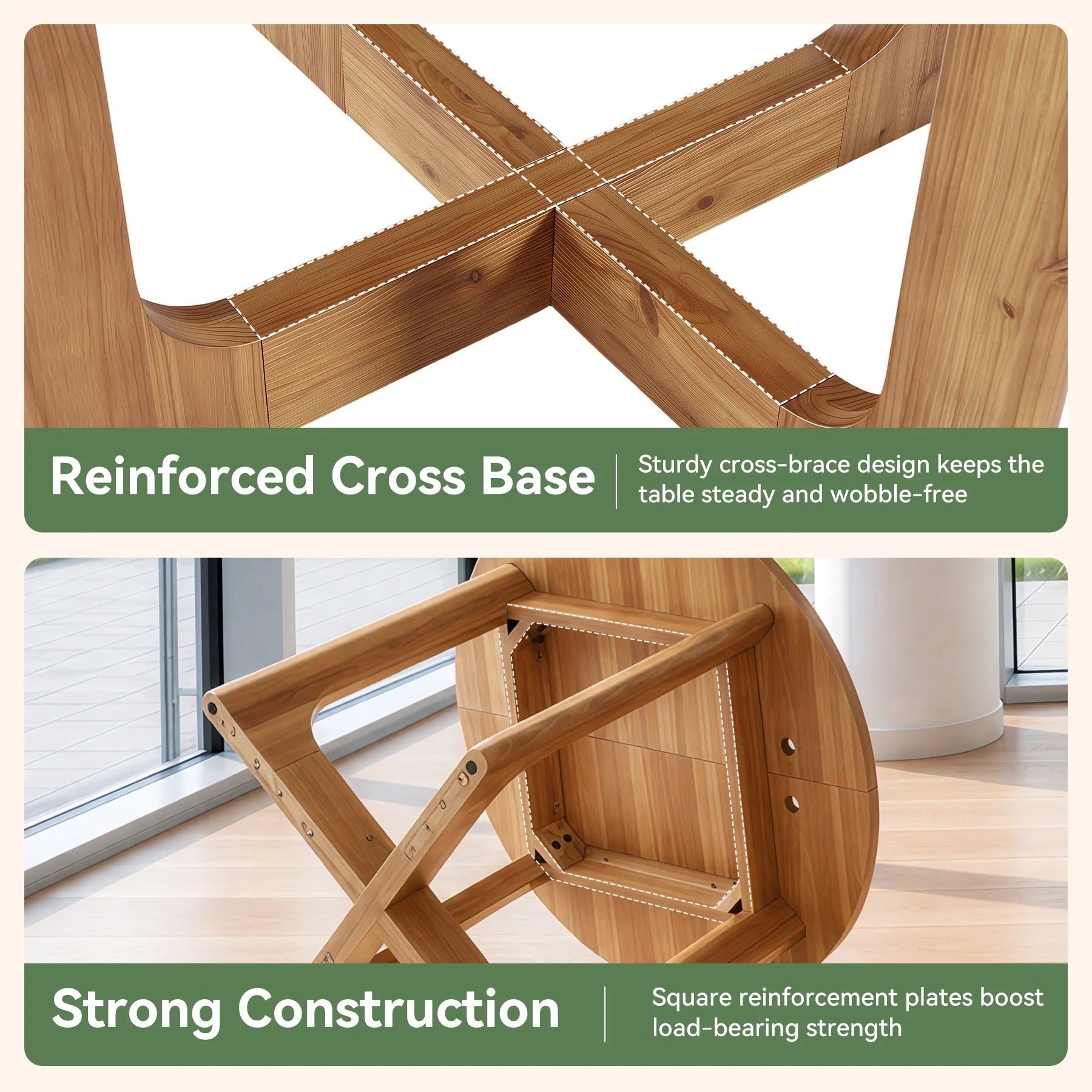 Round Solid Wood Conference Table, 39.4" Meeting Table with Cross Base for Office - Image 7