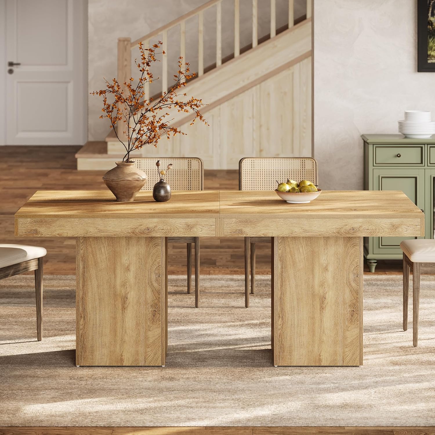 39" Square Dining Table, Farmhouse Kitchen Dinner Table with Sturdy Pedestal Base for 4 - Image 4