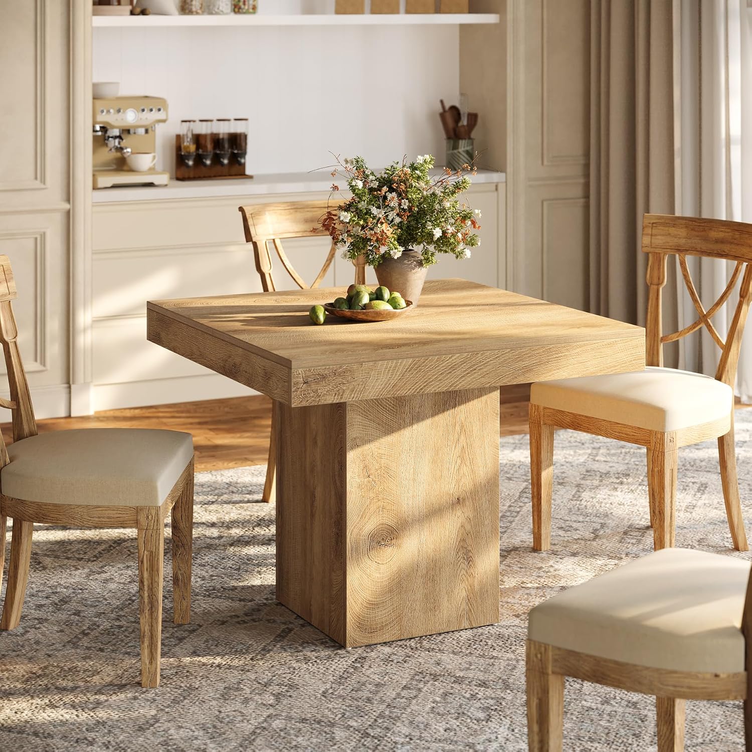 39" Square Dining Table, Farmhouse Kitchen Dinner Table with Sturdy Pedestal Base for 4 - Image 5