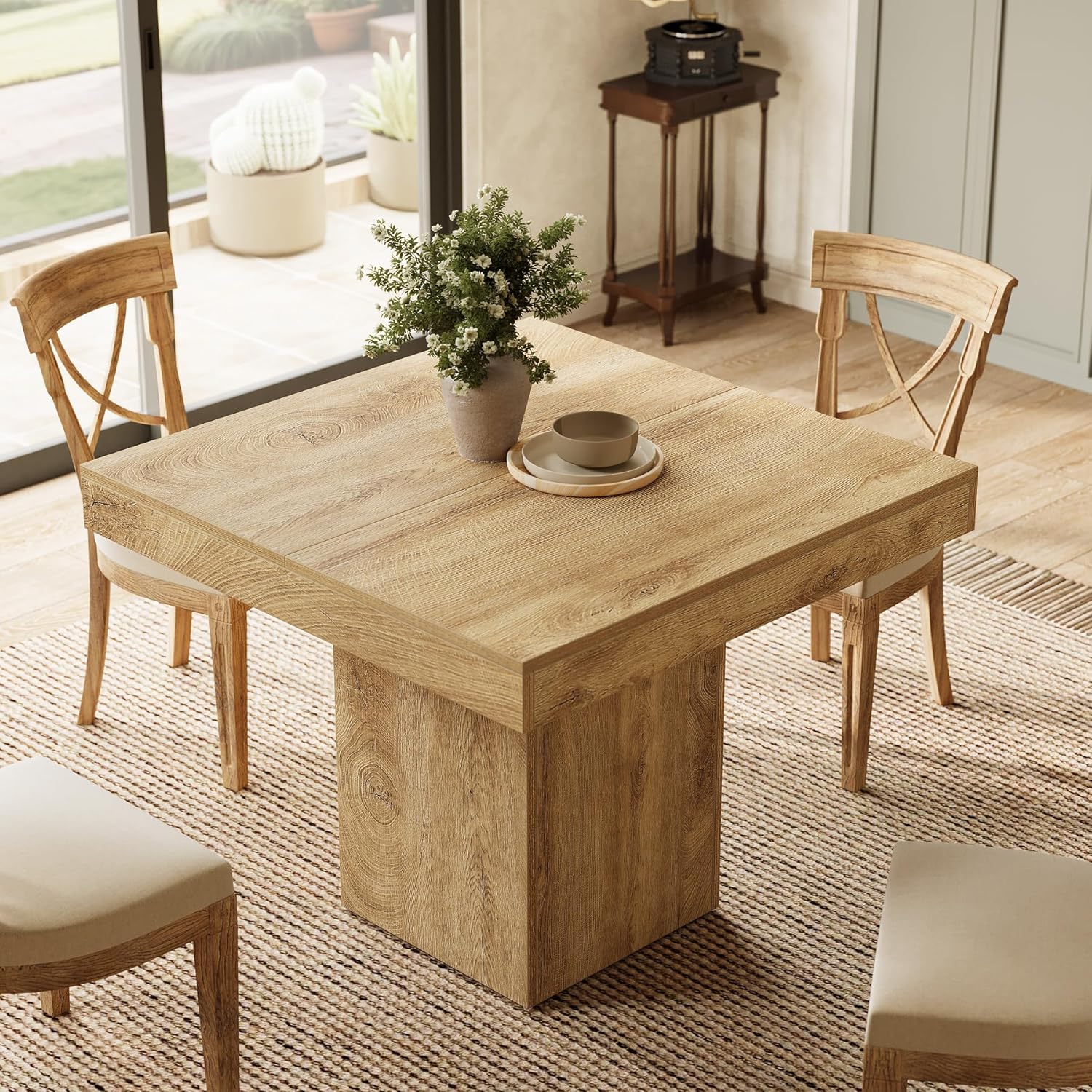 39" Square Dining Table, Farmhouse Kitchen Dinner Table with Sturdy Pedestal Base for 4 - Image 6