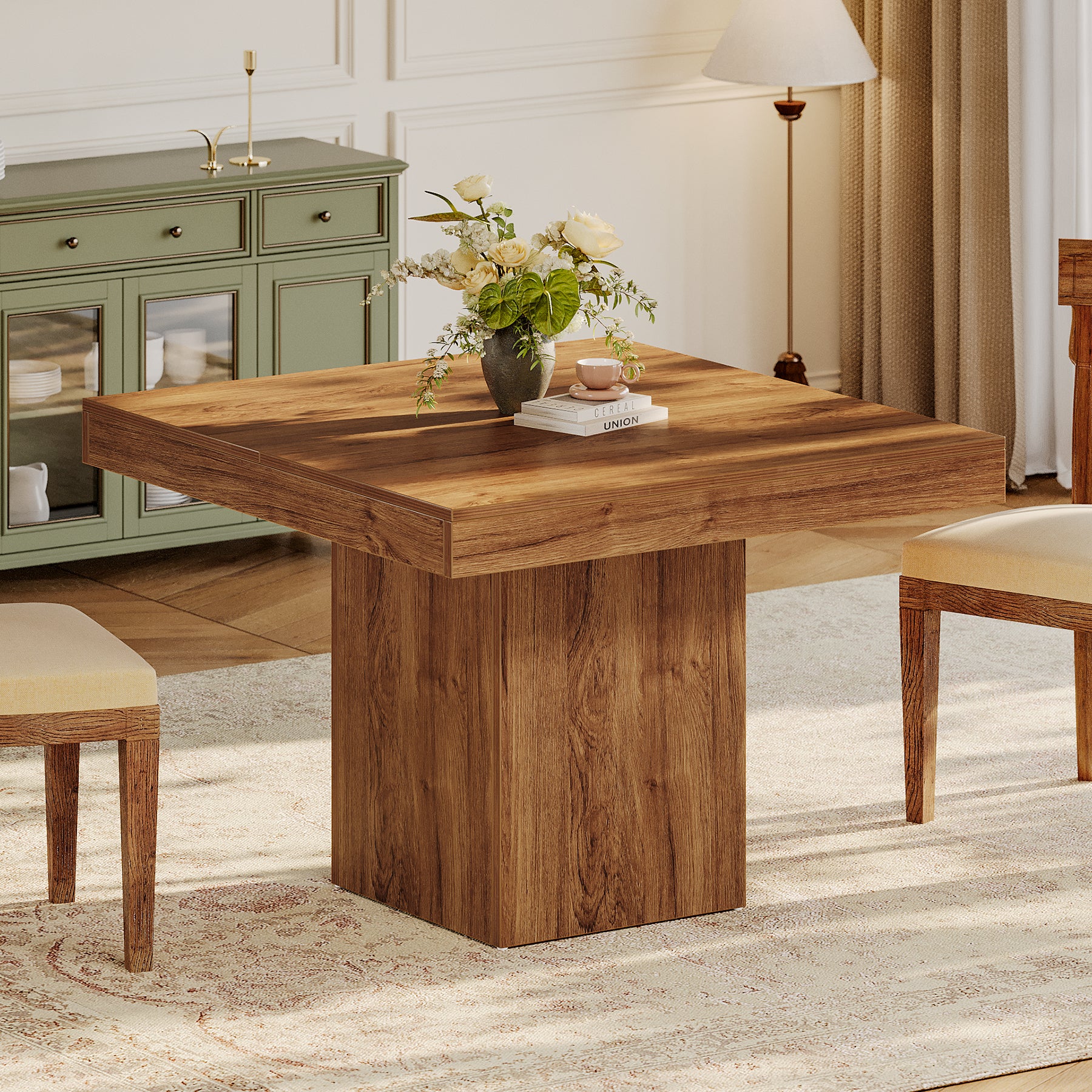 39" Square Dining Table, Farmhouse Kitchen Dinner Table with Sturdy Pedestal Base for 4 - Image 9