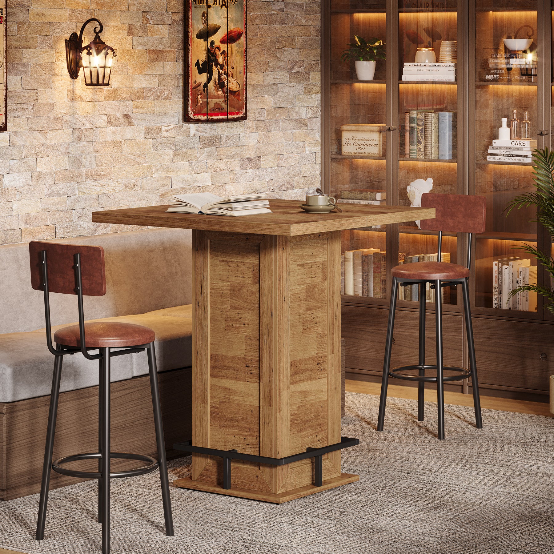 39" High Top Bar Table, Square Bistro Pub Cocktail Table - Image 3