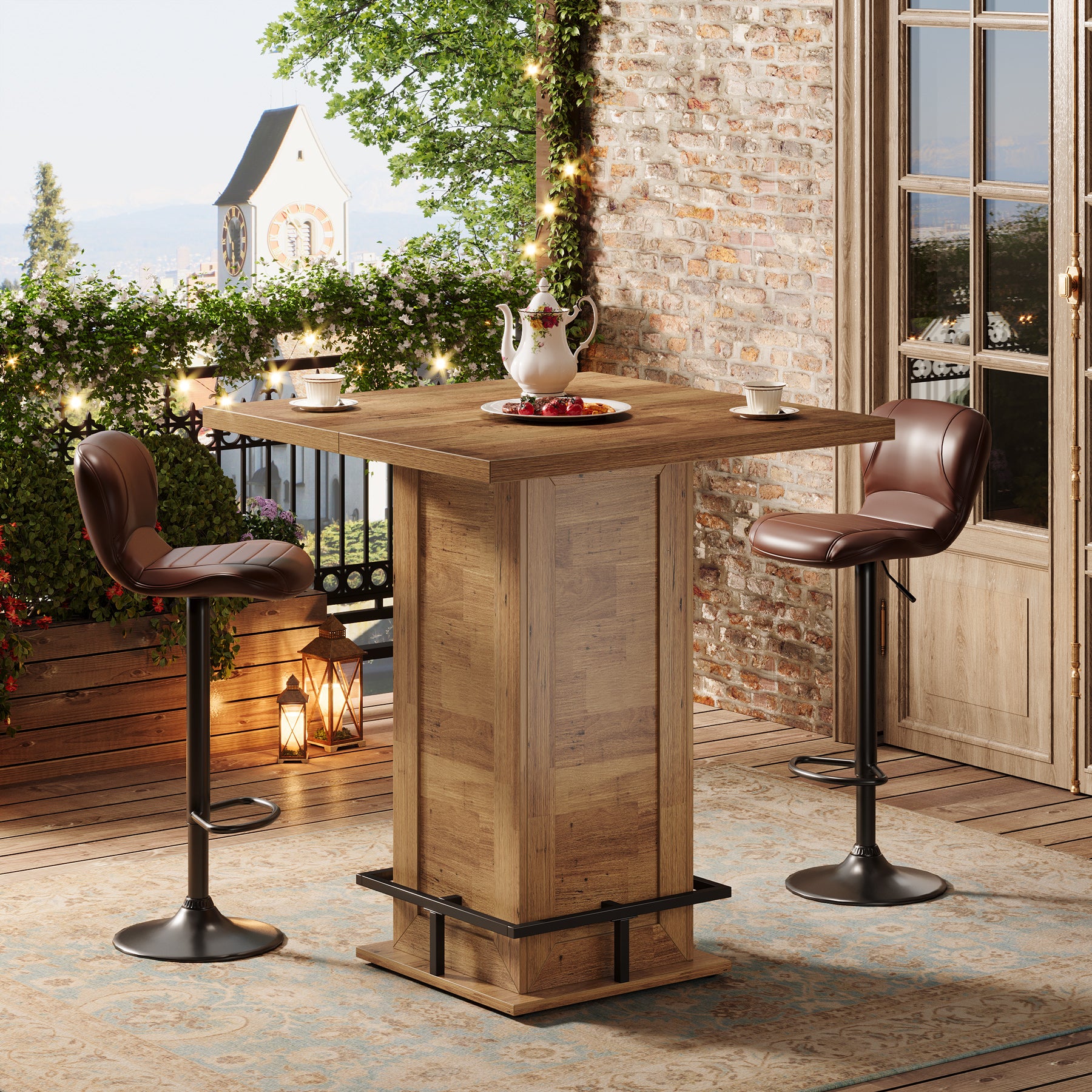 39" High Top Bar Table, Square Bistro Pub Cocktail Table - Image 5