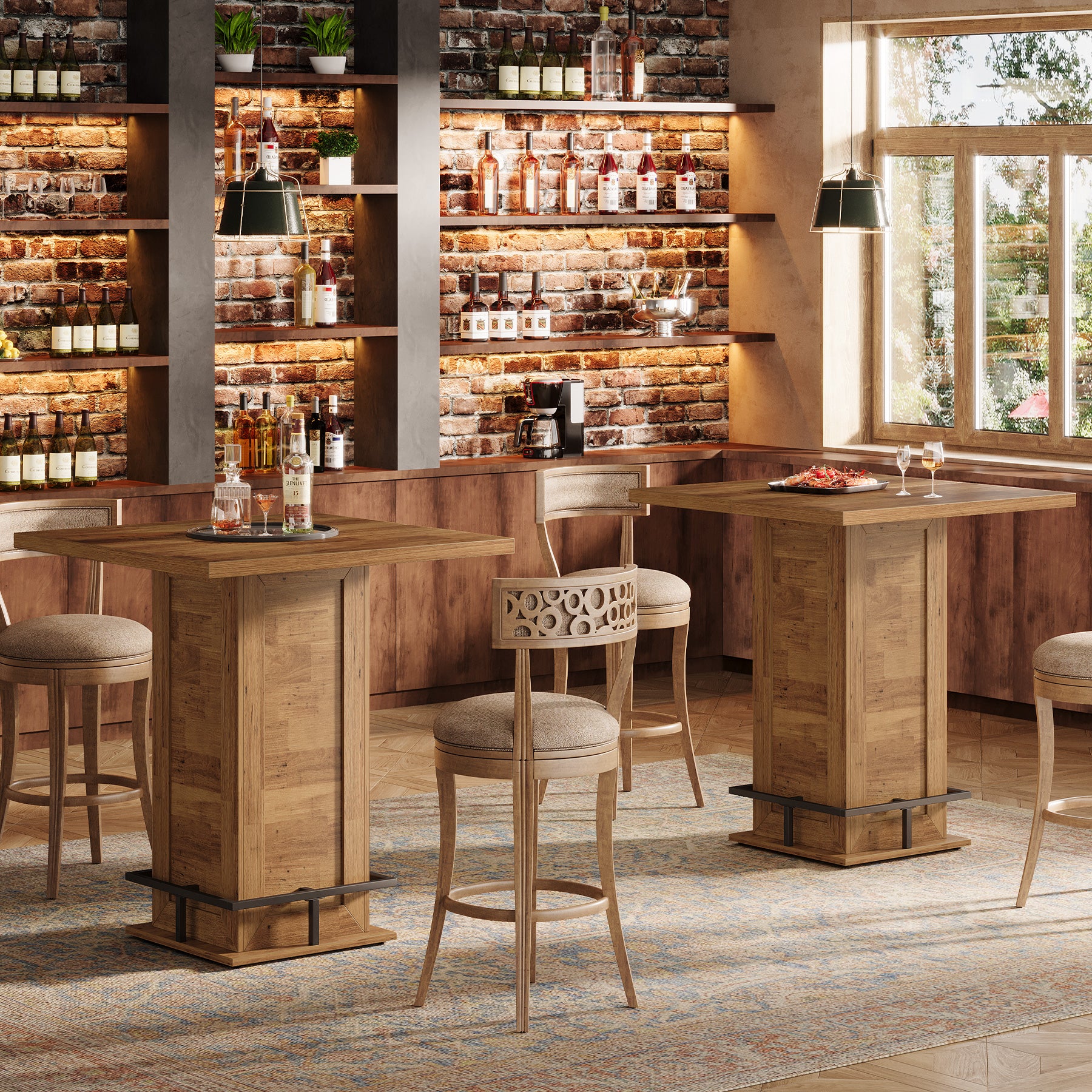 39" High Top Bar Table, Square Bistro Pub Cocktail Table - Image 8