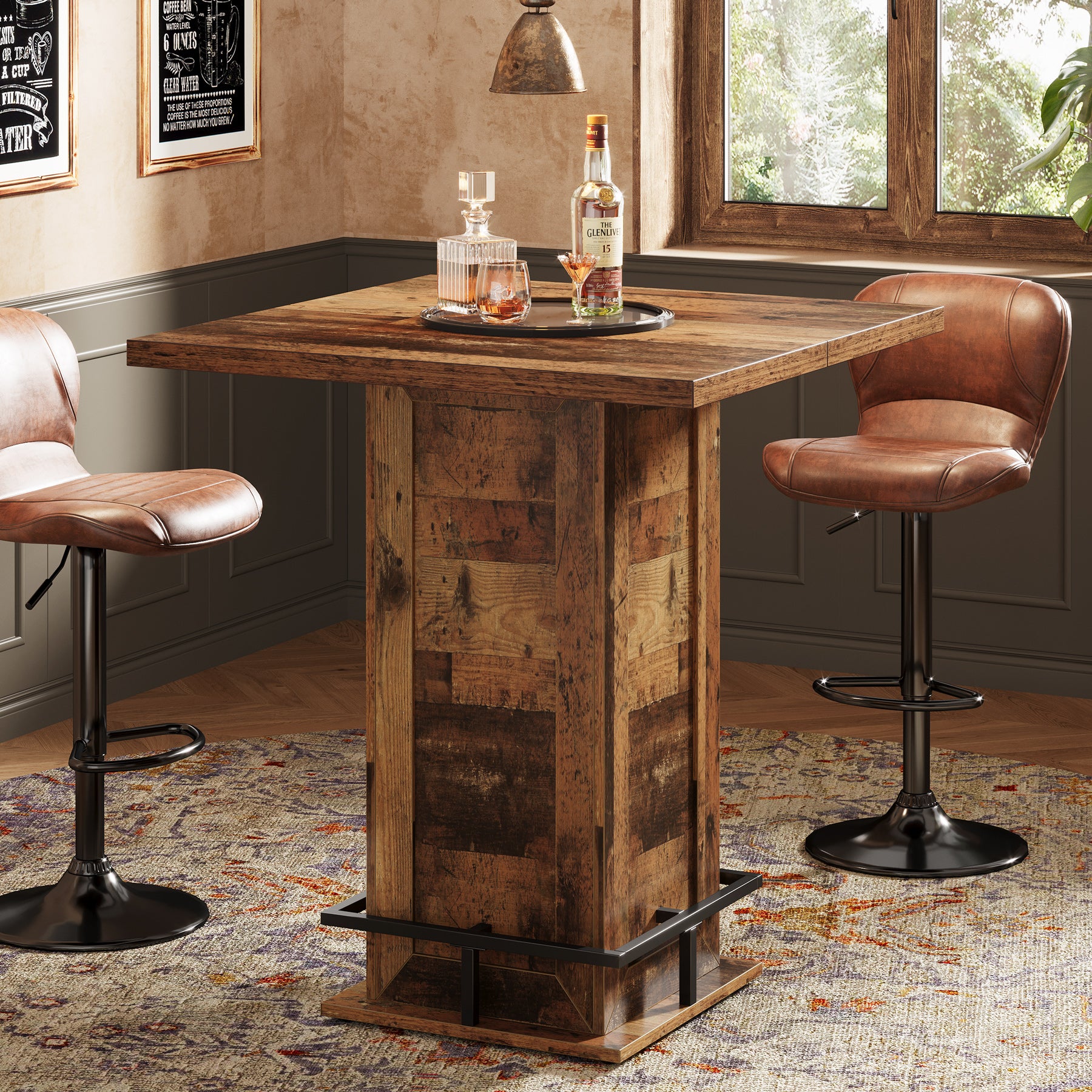 39" High Top Bar Table, Square Bistro Pub Cocktail Table - Image 9