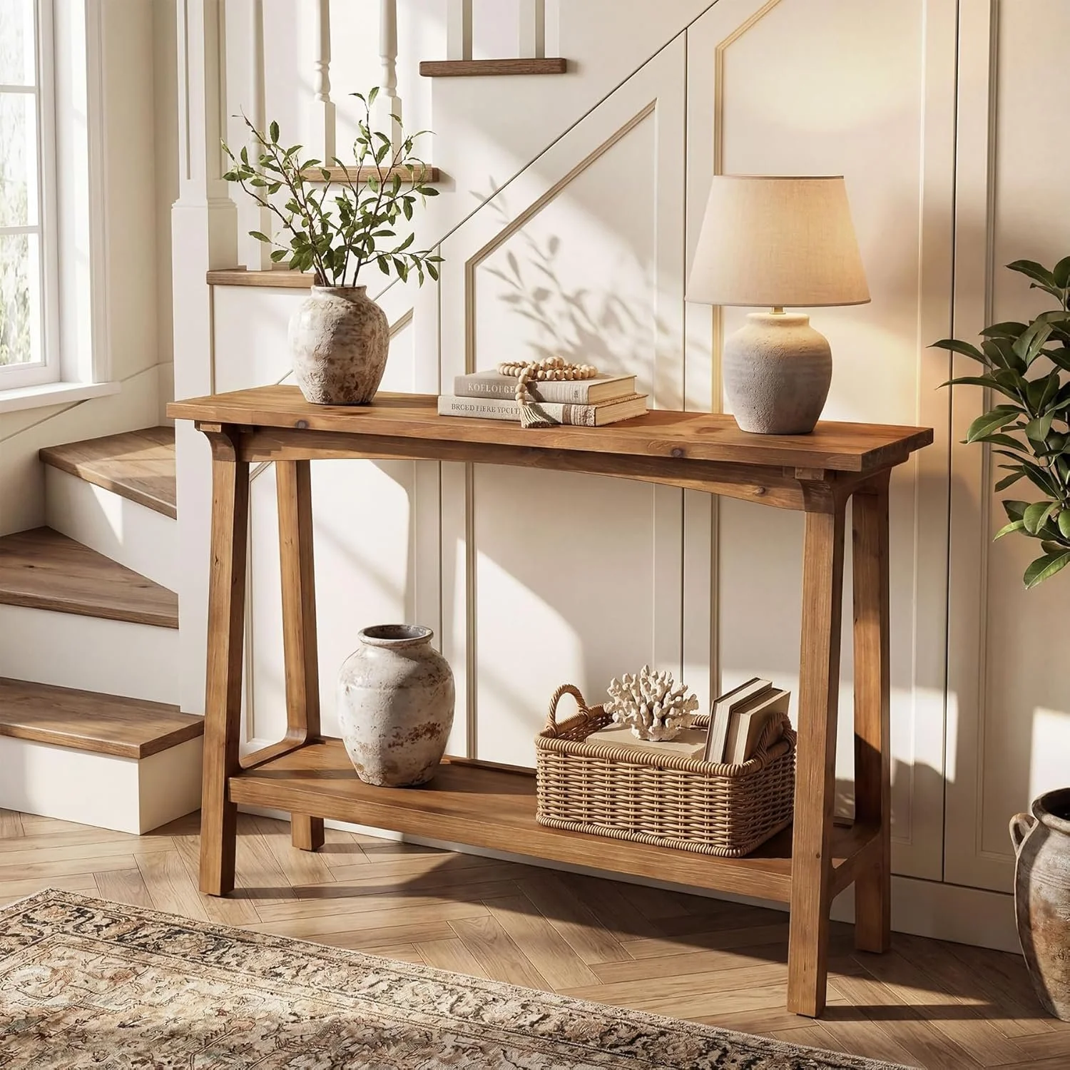 39.4” Small Entryway Table, 2-Tier Solid Wood Console Table for Living Room - Image 3