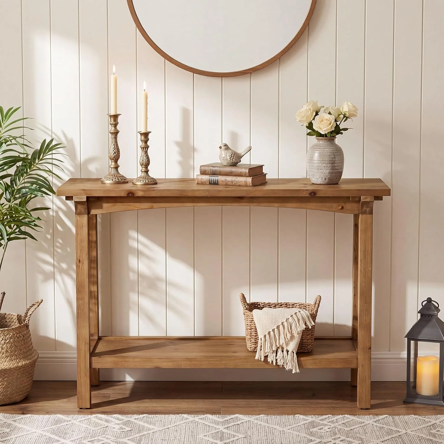39.4” Small Entryway Table, 2-Tier Solid Wood Console Table for Living Room - Image 4