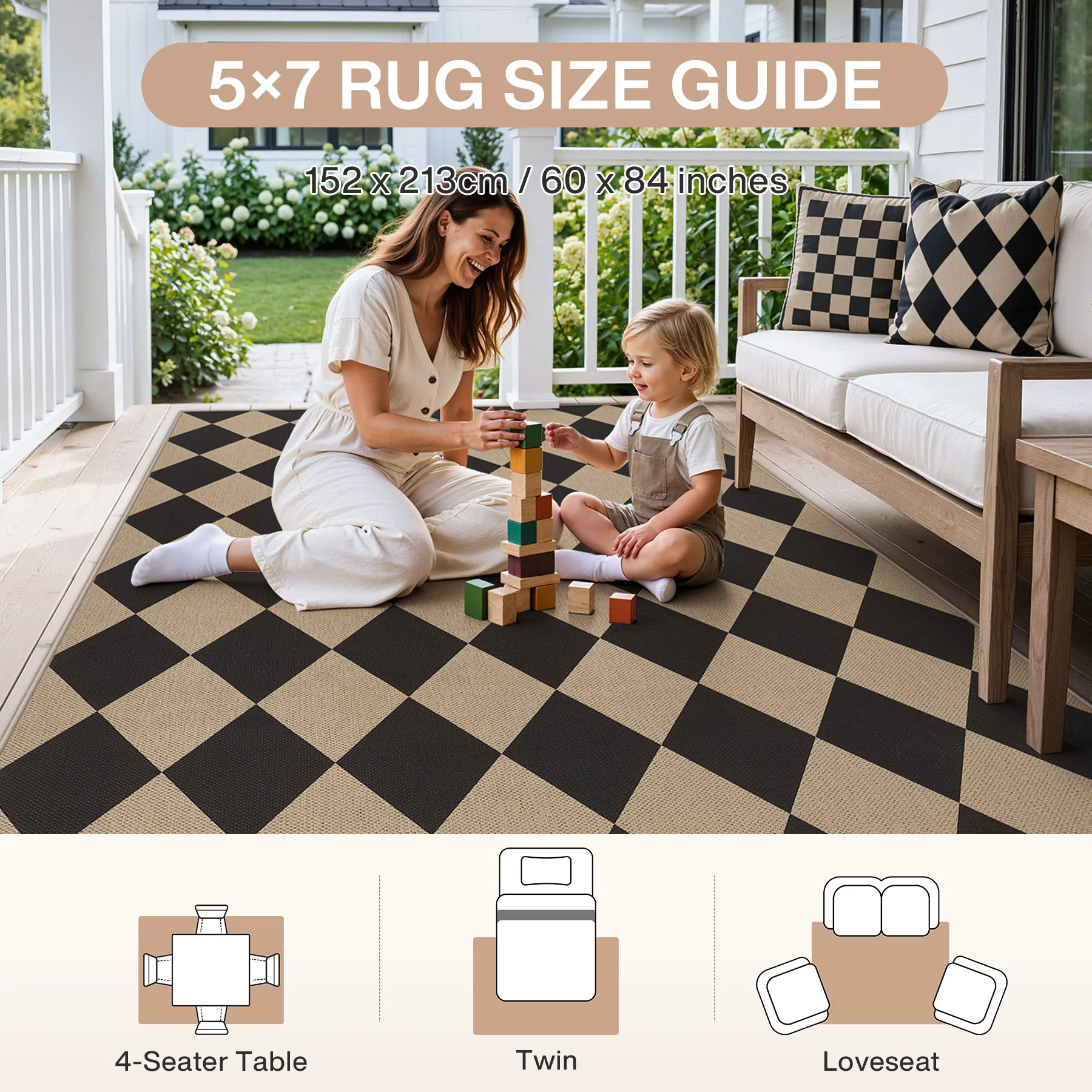 3x5/5x7 Checkered Easy Jute Area Rug, Farmhouse Non-Slip Washable Carpet, Oeko-Tex Certified - Image 12