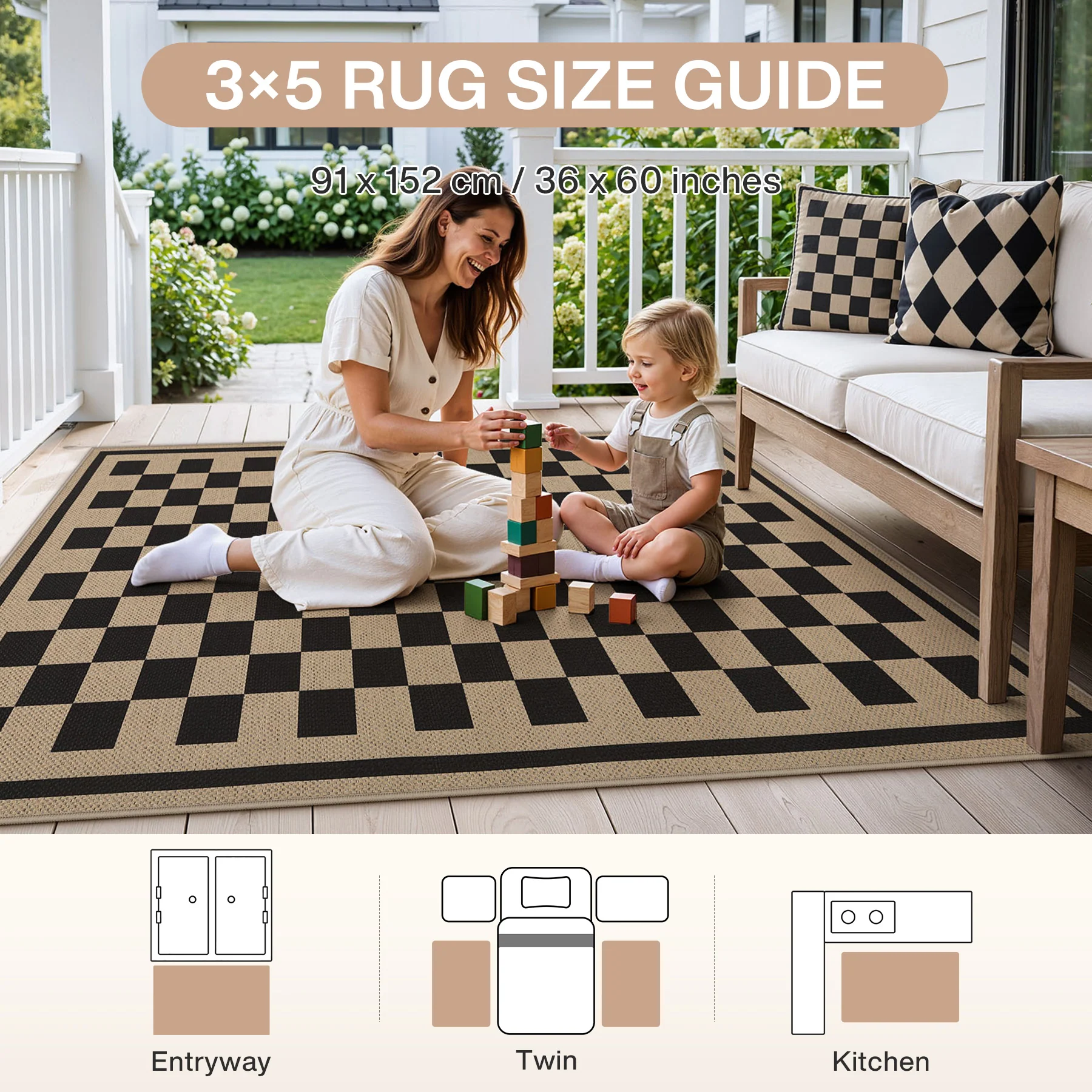 3x5/5x7 Checkered Easy Jute Area Rug, Farmhouse Non-Slip Washable Carpet, Oeko-Tex Certified - Image 19