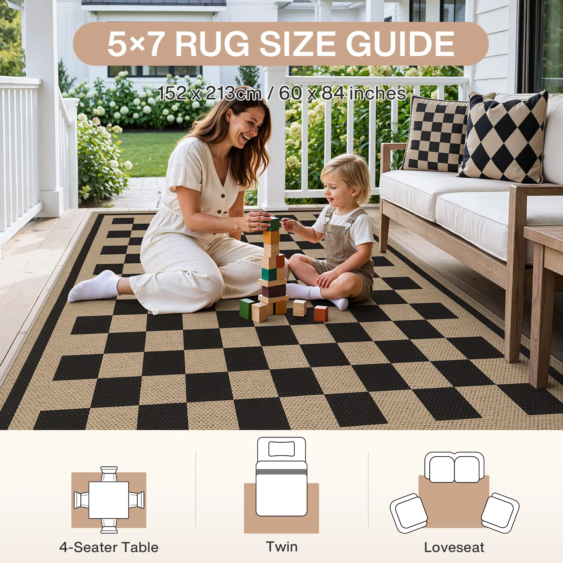 3x5/5x7 Checkered Easy Jute Area Rug, Farmhouse Non-Slip Washable Carpet, Oeko-Tex Certified - Image 24