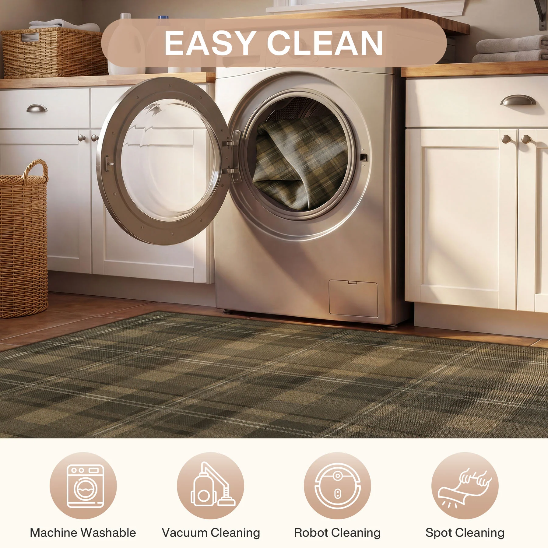 3x5/5x7 Plaid Easy Jute Washable Area Rug, Farmhouse Non-Slip Indoor Carpet for Porch Living Bedroom, Oeko-Tex Certified - Image 18