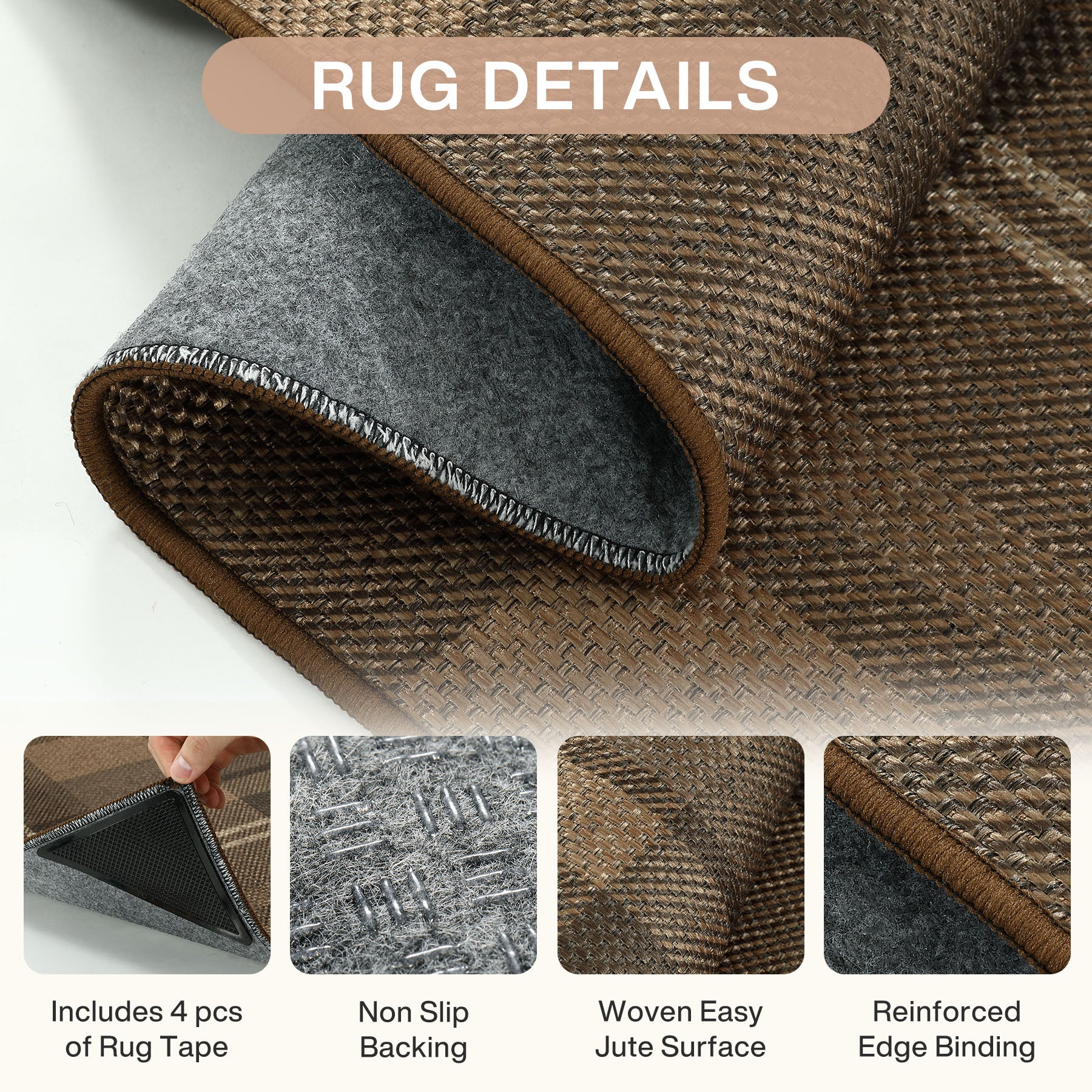 3x5/5x7 Plaid Easy Jute Washable Area Rug, Farmhouse Non-Slip Indoor Carpet for Porch Living Bedroom, Oeko-Tex Certified - Image 19