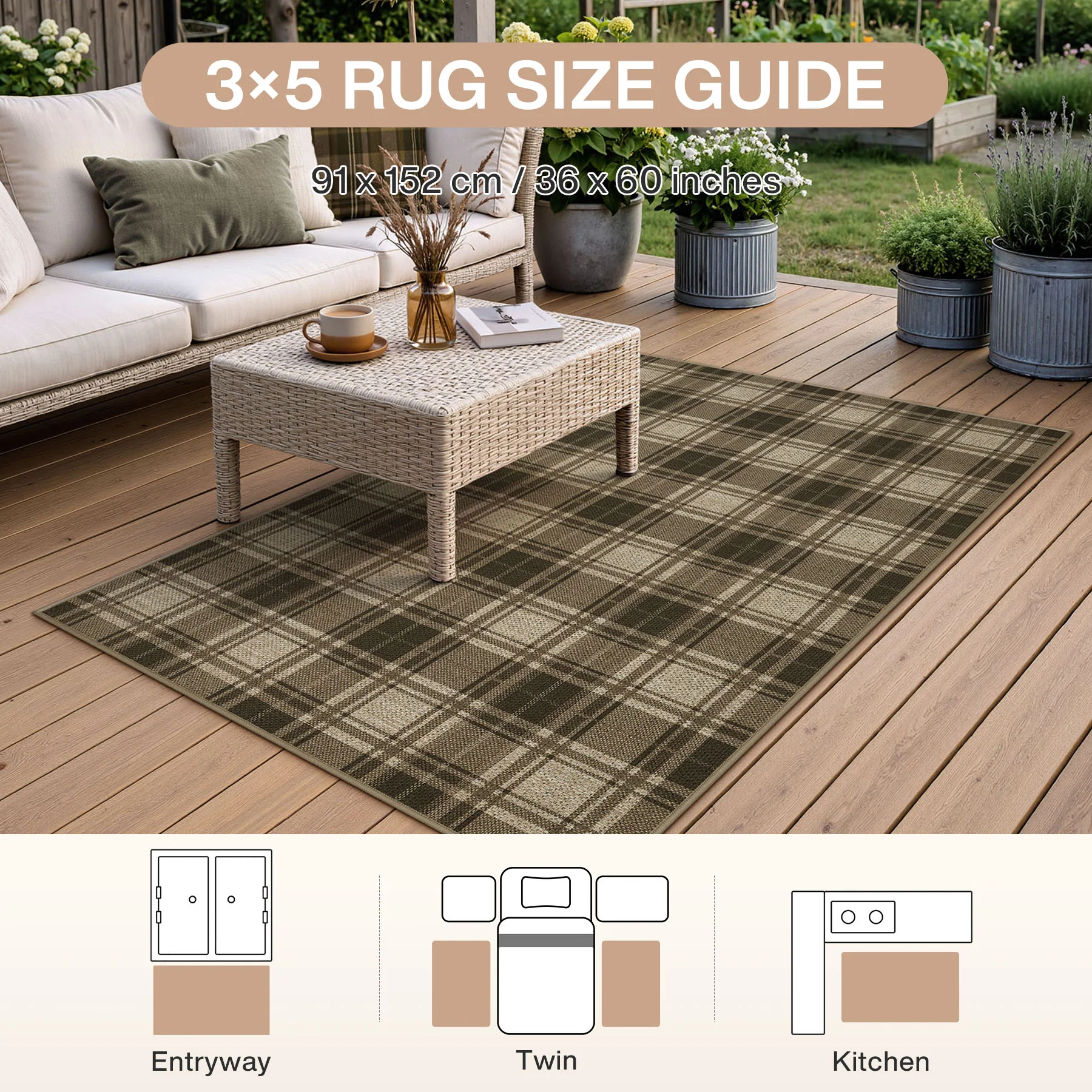 3x5/5x7 Plaid Easy Jute Washable Area Rug, Farmhouse Non-Slip Indoor Carpet for Porch Living Bedroom, Oeko-Tex Certified - Image 22