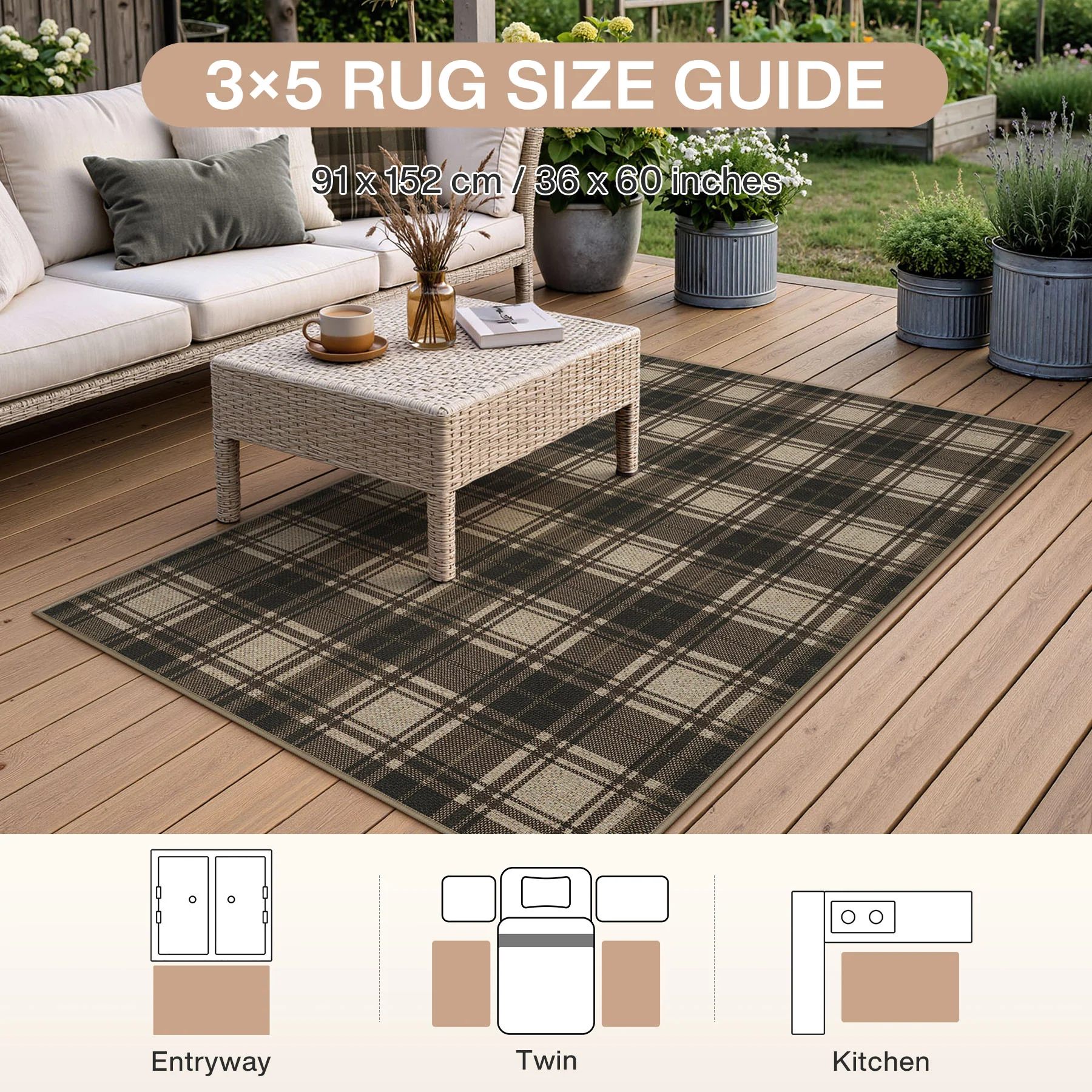 3x5/5x7 Plaid Easy Jute Washable Area Rug, Farmhouse Non-Slip Indoor Carpet for Porch Living Bedroom, Oeko-Tex Certified - Image 34
