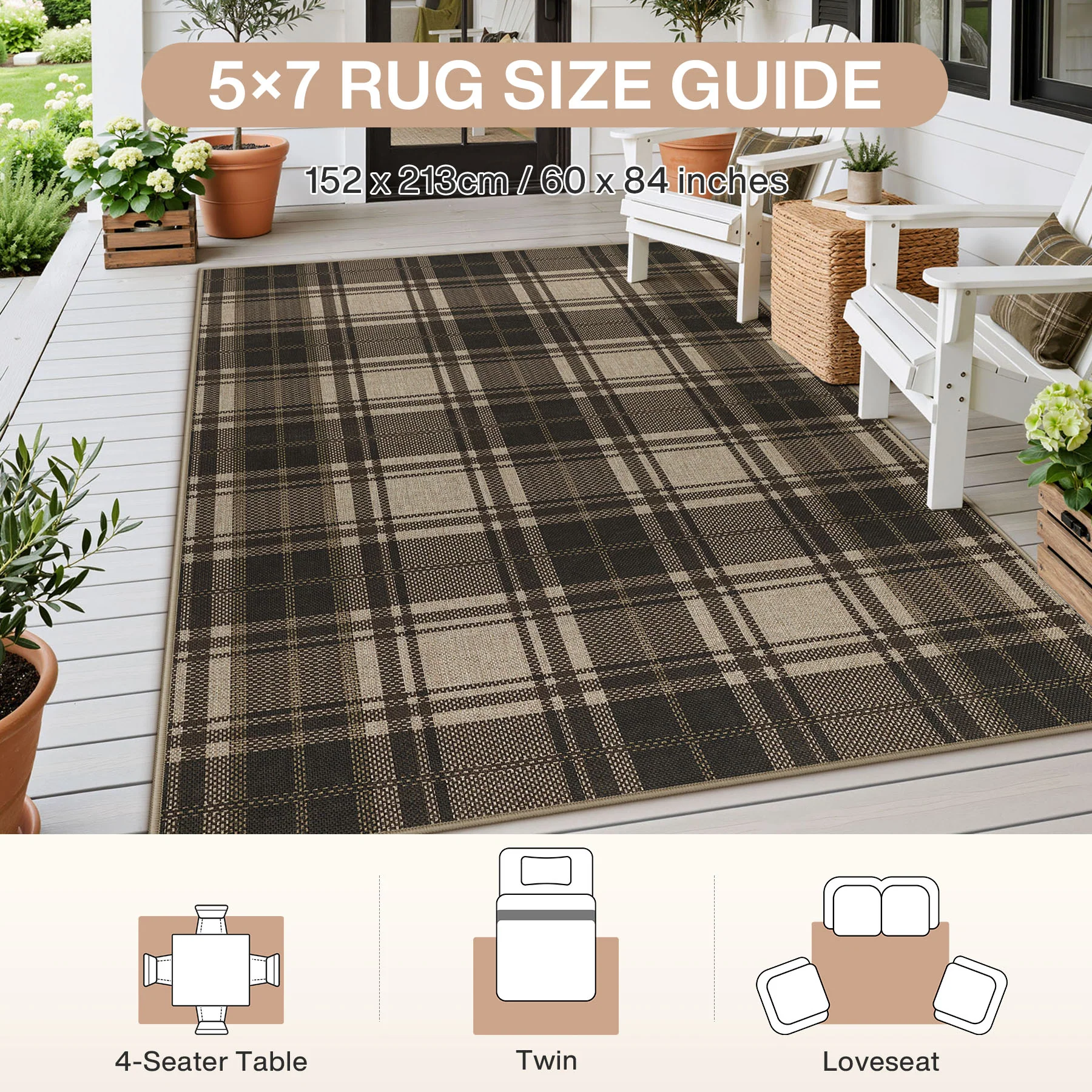 3x5/5x7 Plaid Easy Jute Washable Area Rug, Farmhouse Non-Slip Indoor Carpet for Porch Living Bedroom, Oeko-Tex Certified - Image 39