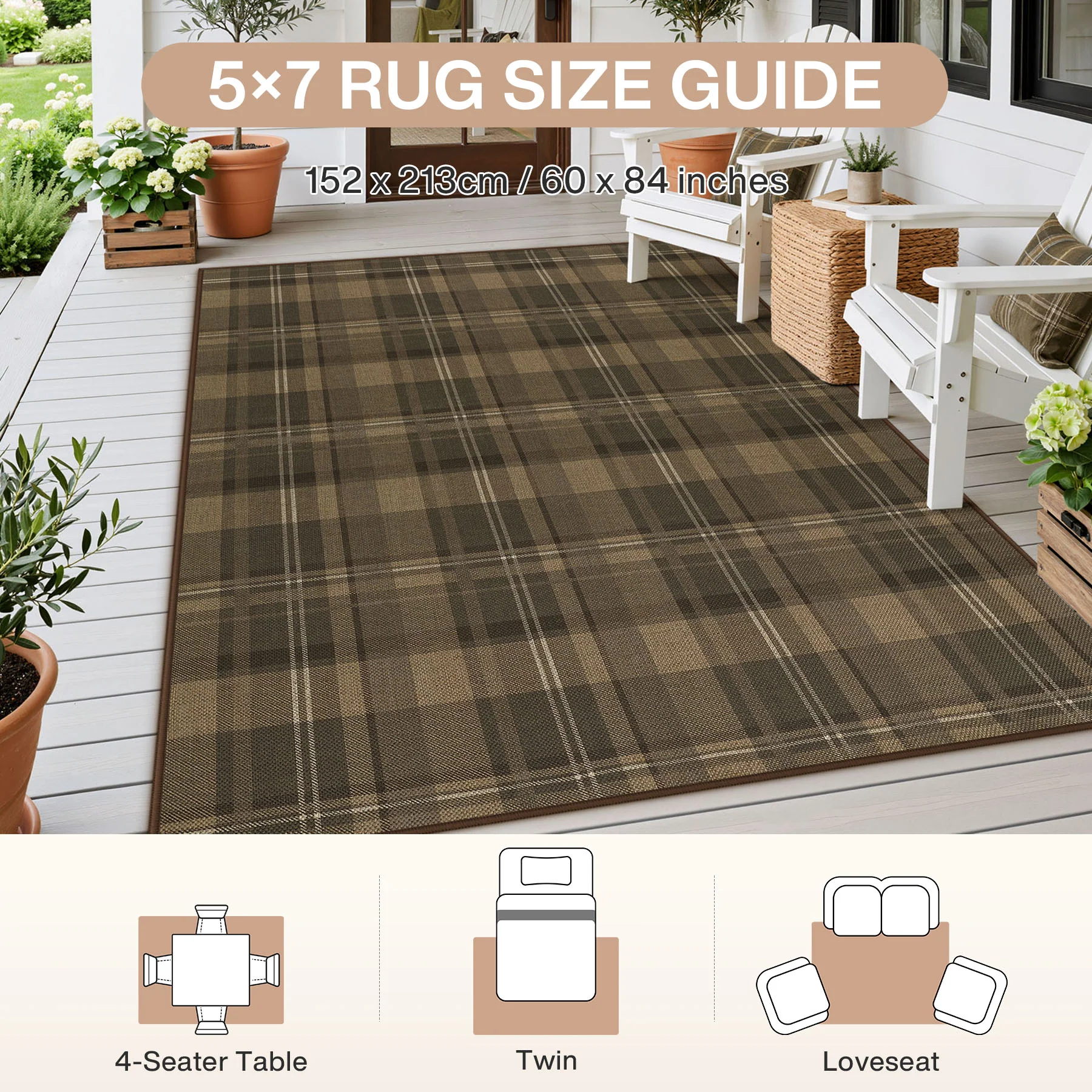3x5/5x7 Plaid Easy Jute Washable Area Rug, Farmhouse Non-Slip Indoor Carpet for Porch Living Bedroom, Oeko-Tex Certified - Image 9