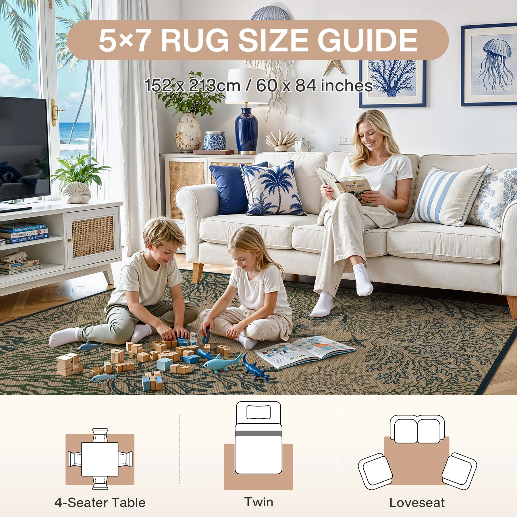 3x5/5x7 Easy Jute Washable Indoor Outdoor Patio Rug, Boho Coastal Non-Slip Living Room Area Carpet for Entryway Porch, Oeko-Tex Certified - Image 12