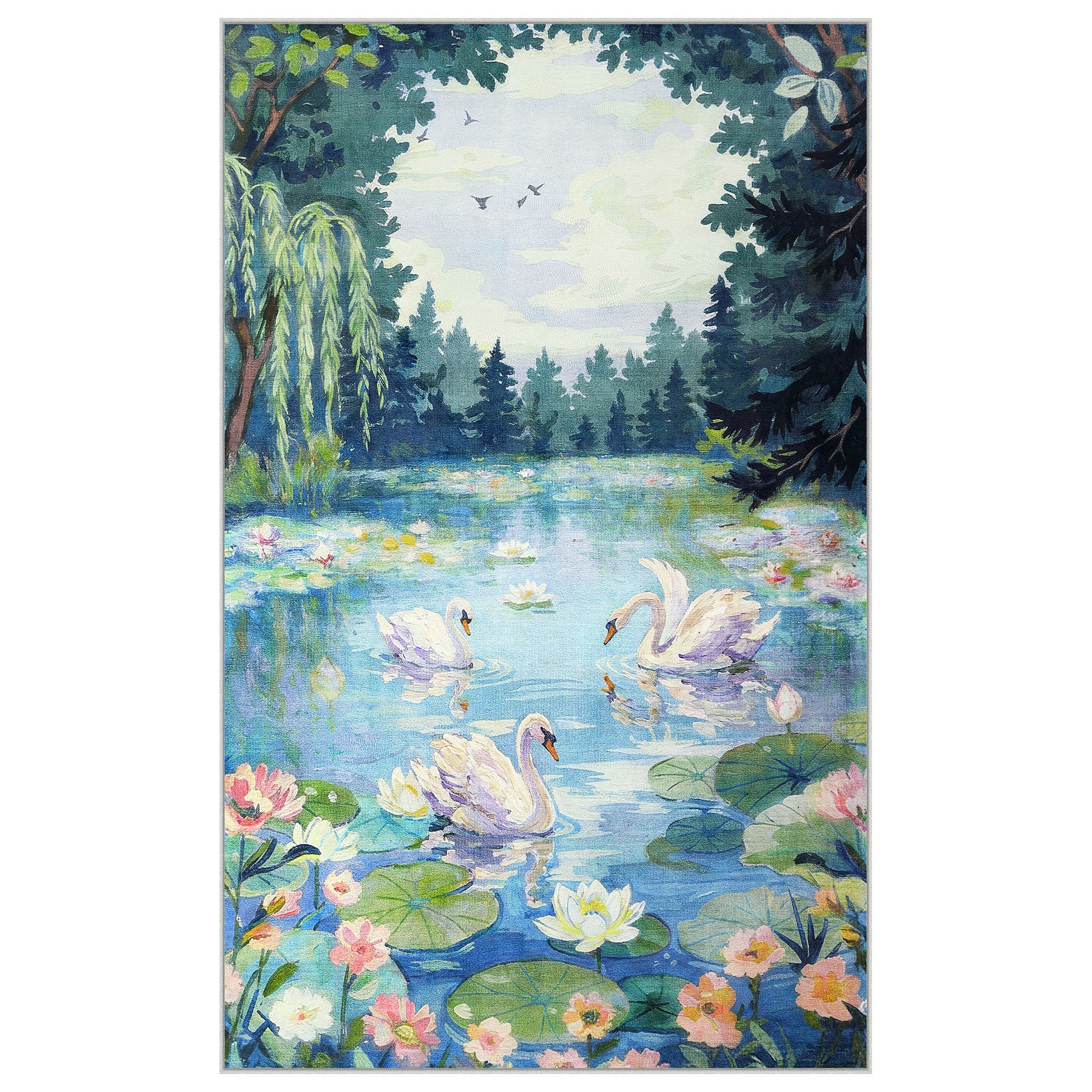 3x5/5x7 Swan Lake in oil painting style Area Rugs, Washable Living Room Runner Soft Non Slip Carpet, Oeko-Tex Certified - Image 10