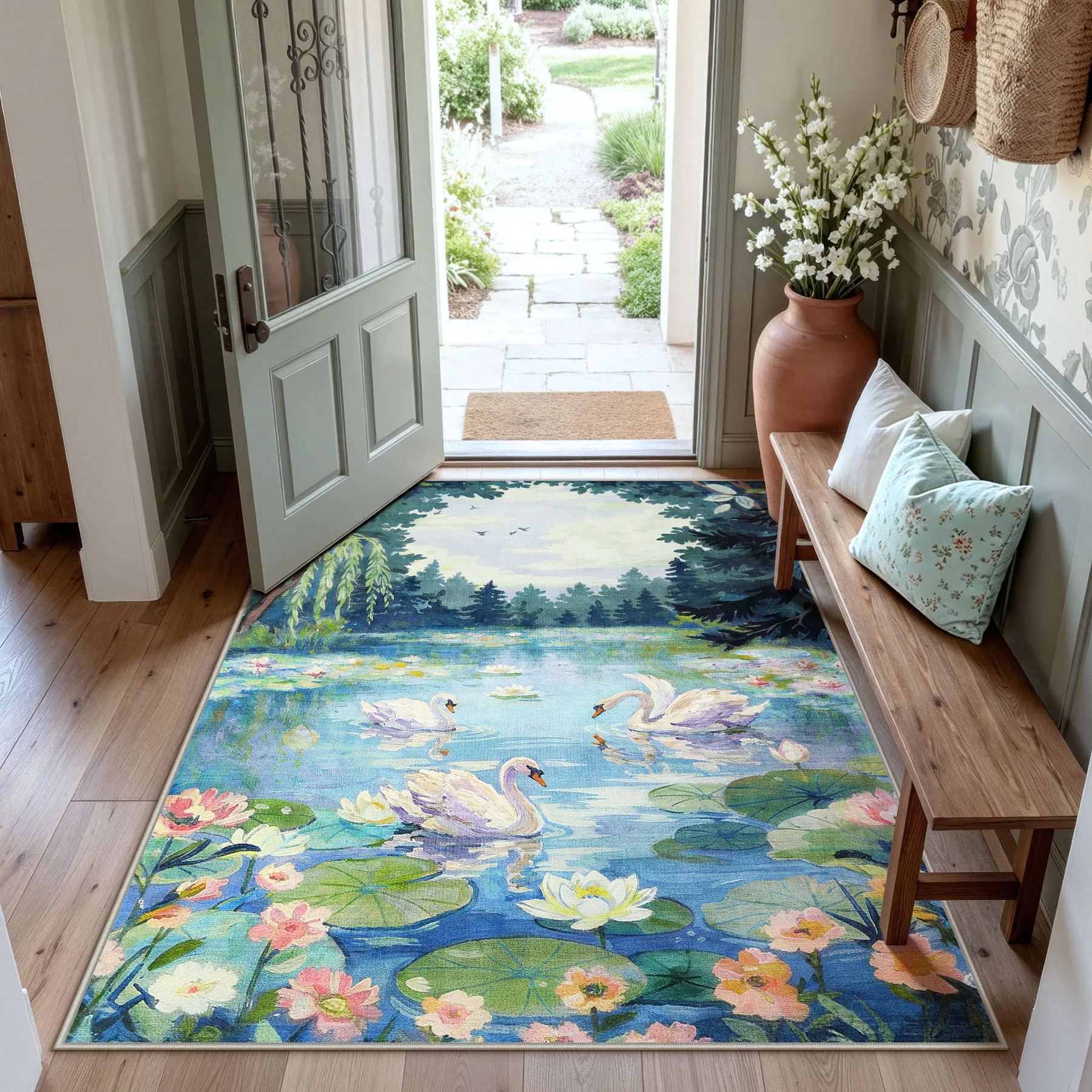 3x5/5x7 Swan Lake in oil painting style Area Rugs, Washable Living Room Runner Soft Non Slip Carpet, Oeko-Tex Certified - Image 13