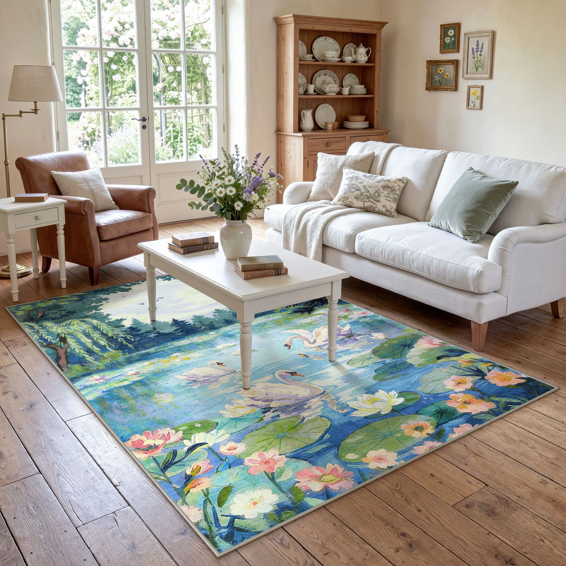 3x5/5x7 Swan Lake in oil painting style Area Rugs, Washable Living Room Runner Soft Non Slip Carpet, Oeko-Tex Certified - Image 15