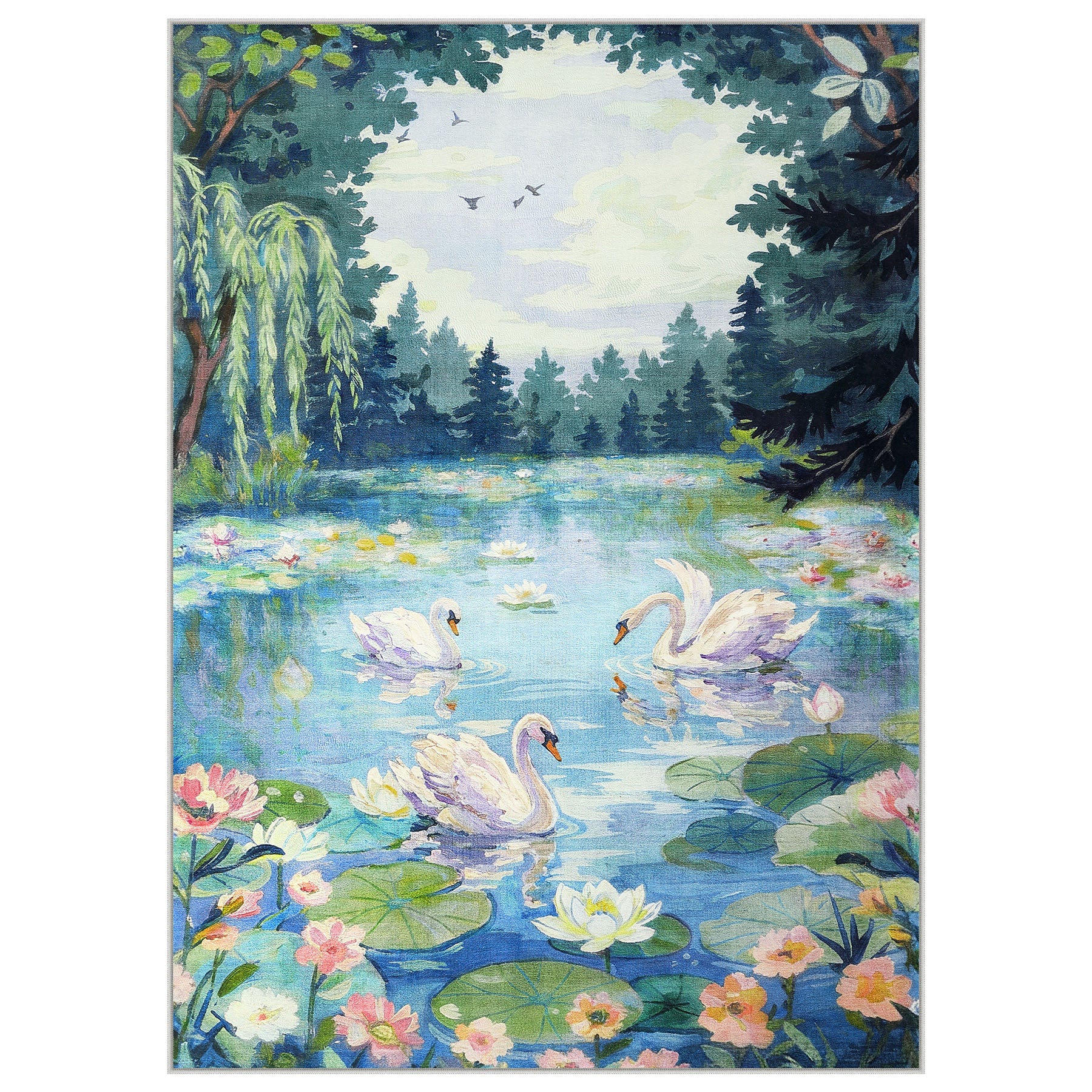 3x5/5x7 Swan Lake in oil painting style Area Rugs, Washable Living Room Runner Soft Non Slip Carpet, Oeko-Tex Certified - Image 16