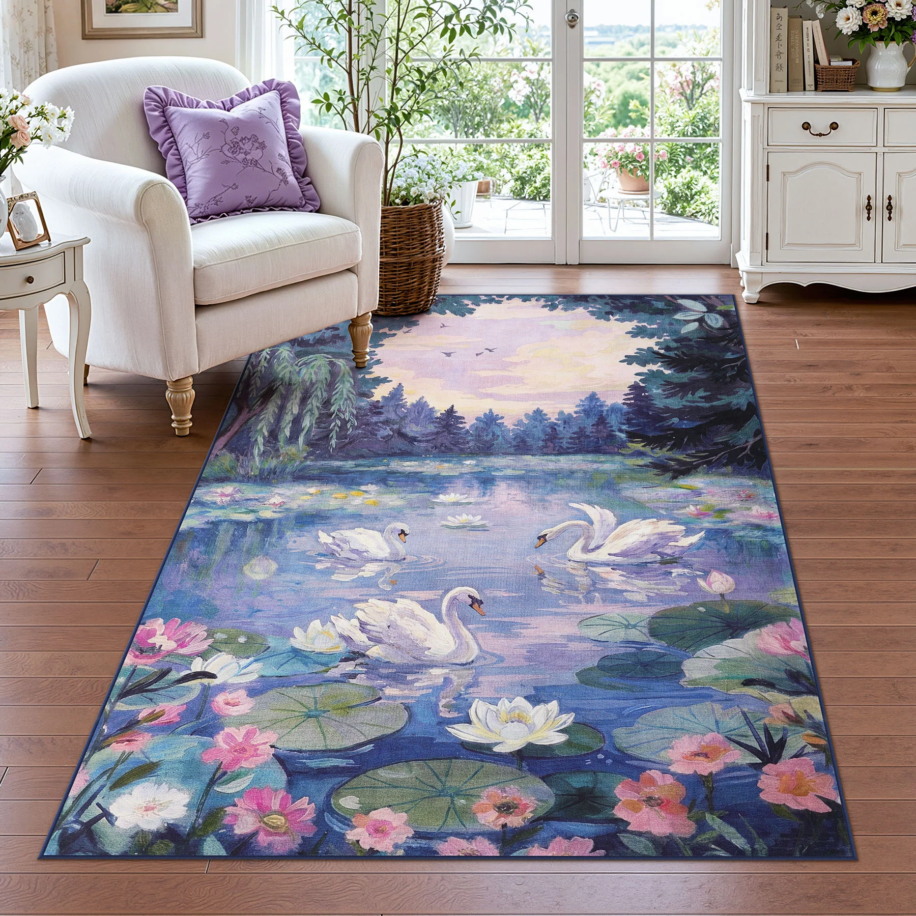 3x5/5x7 Swan Lake in oil painting style Area Rugs, Washable Living Room Runner Soft Non Slip Carpet, Oeko-Tex Certified - Image 17