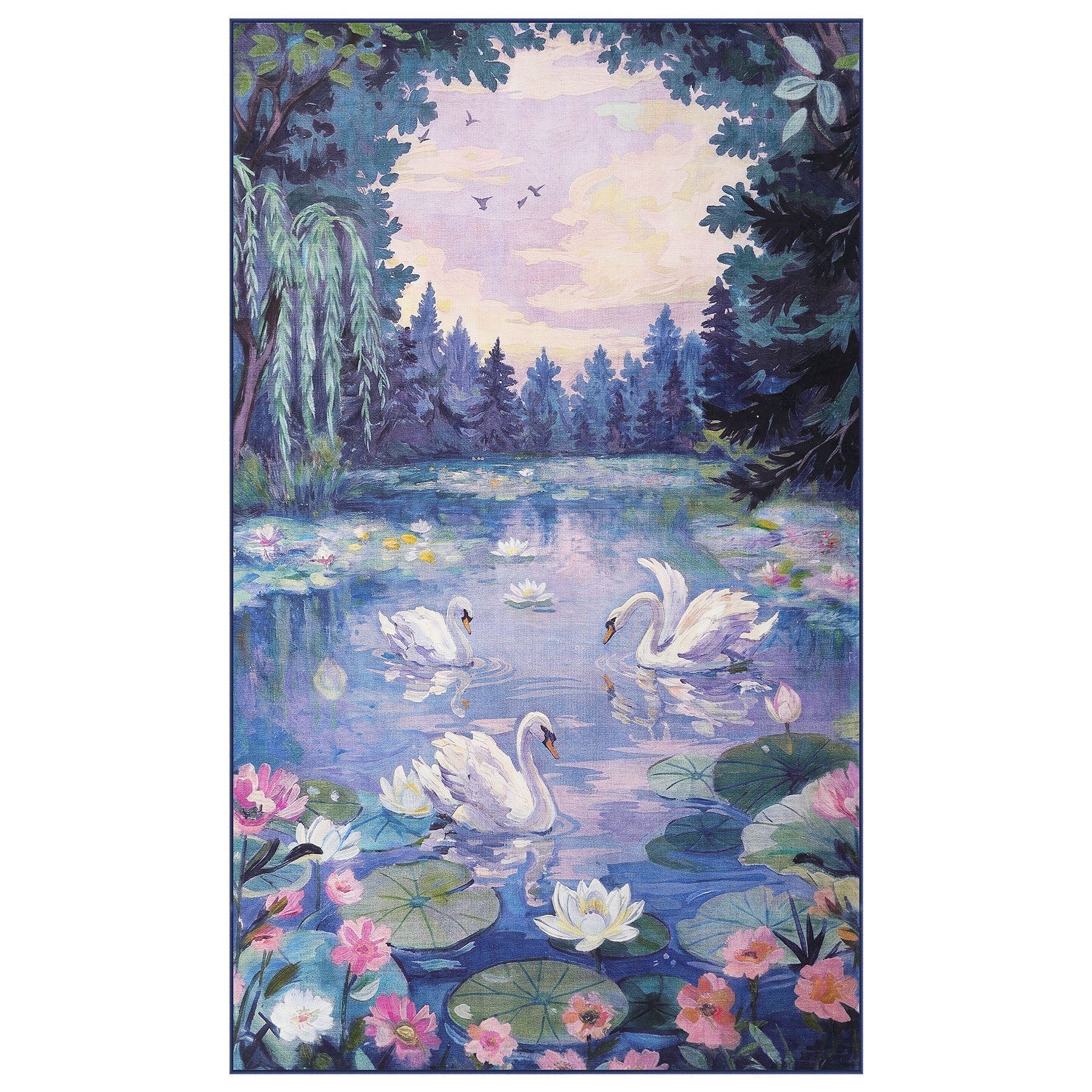 3x5/5x7 Swan Lake in oil painting style Area Rugs, Washable Living Room Runner Soft Non Slip Carpet, Oeko-Tex Certified - Image 20