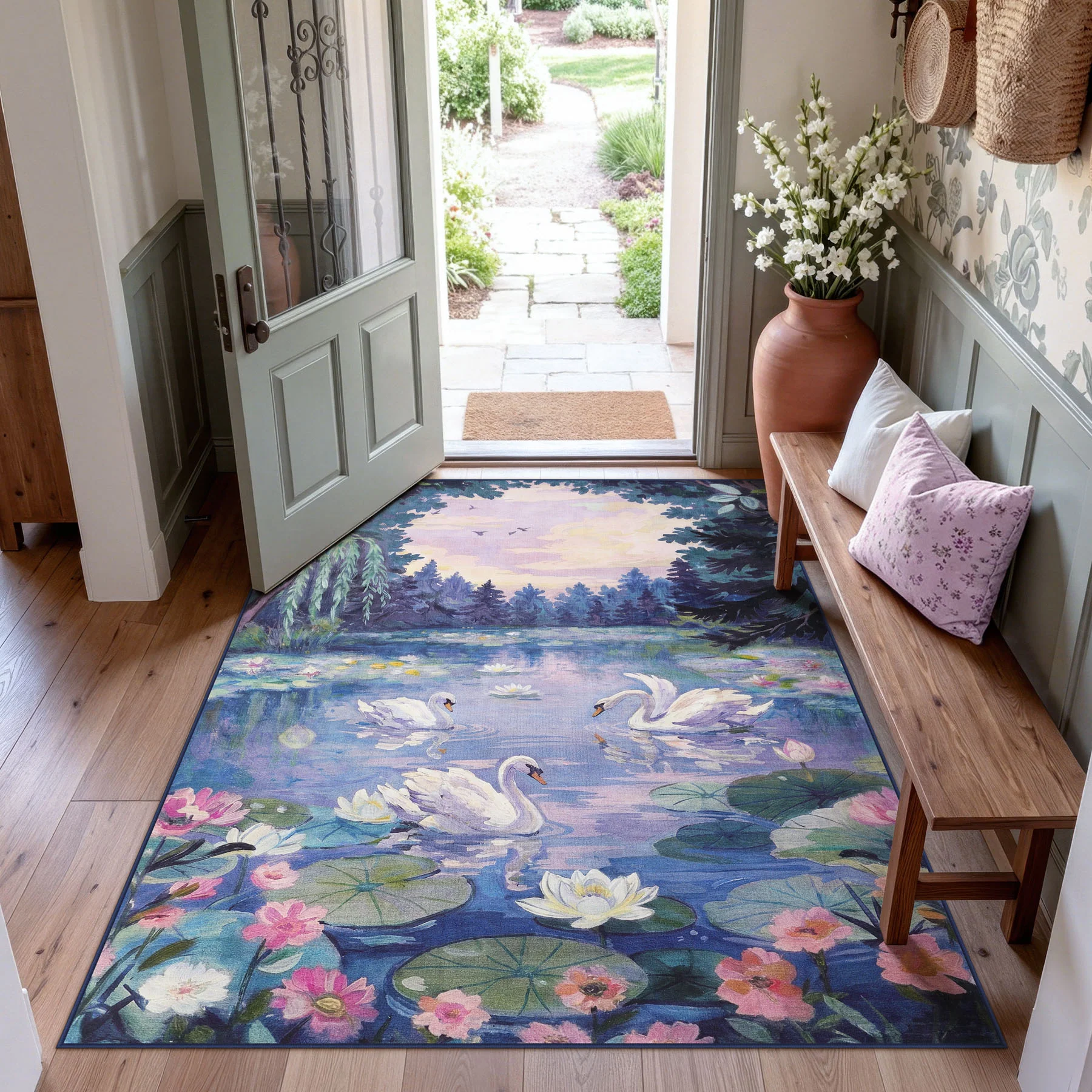 3x5/5x7 Swan Lake in oil painting style Area Rugs, Washable Living Room Runner Soft Non Slip Carpet, Oeko-Tex Certified - Image 21