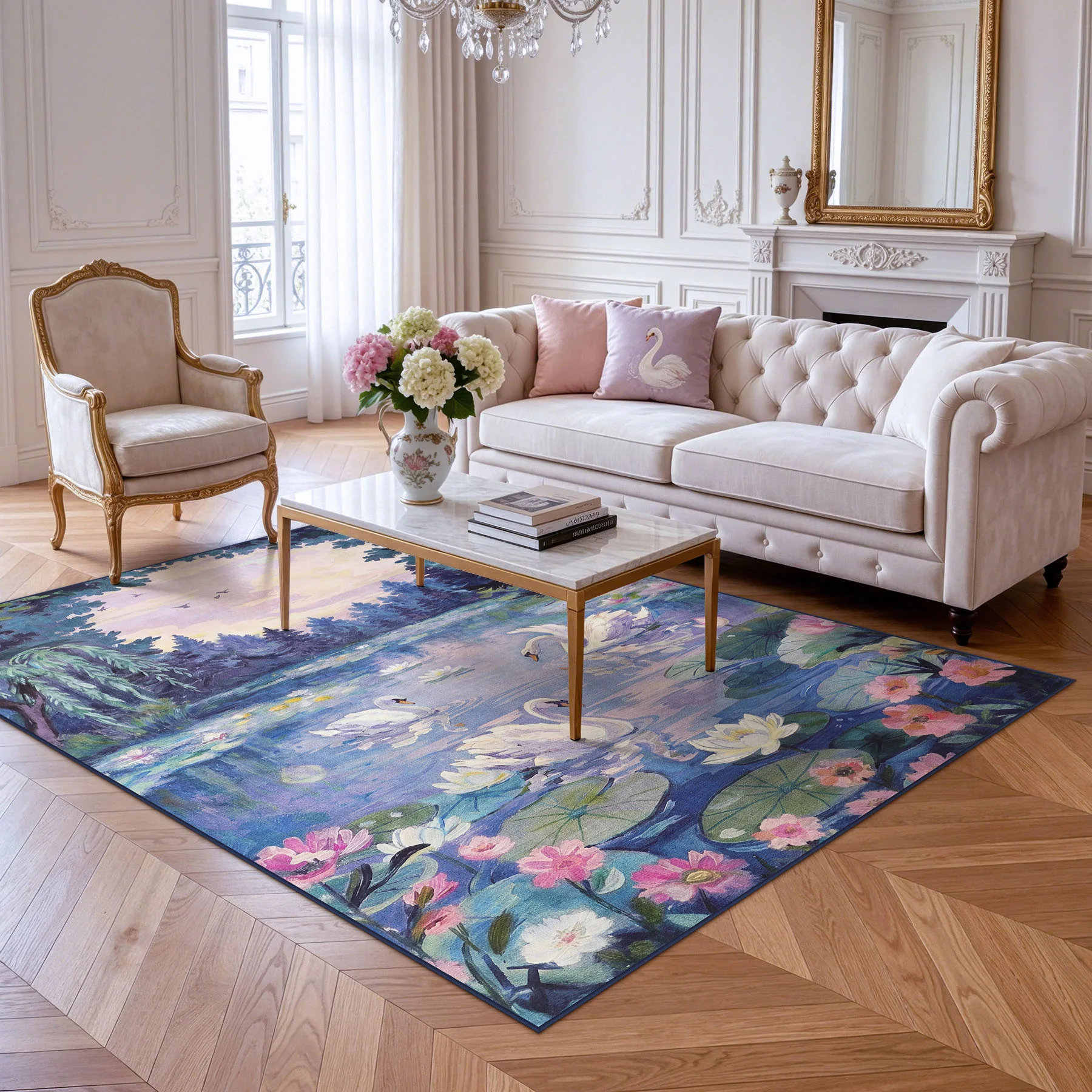 3x5/5x7 Swan Lake in oil painting style Area Rugs, Washable Living Room Runner Soft Non Slip Carpet, Oeko-Tex Certified - Image 23