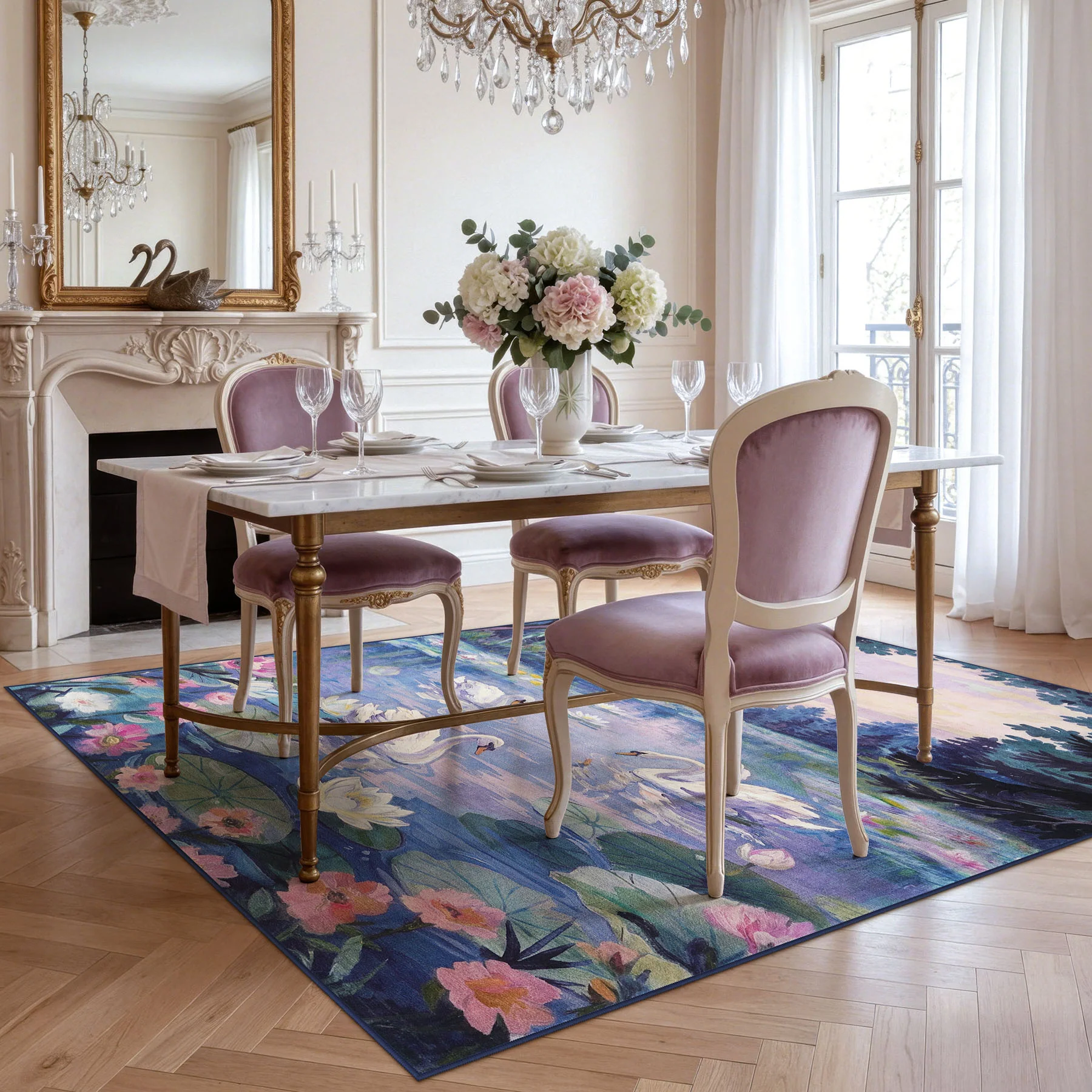 3x5/5x7 Swan Lake in oil painting style Area Rugs, Washable Living Room Runner Soft Non Slip Carpet, Oeko-Tex Certified - Image 24