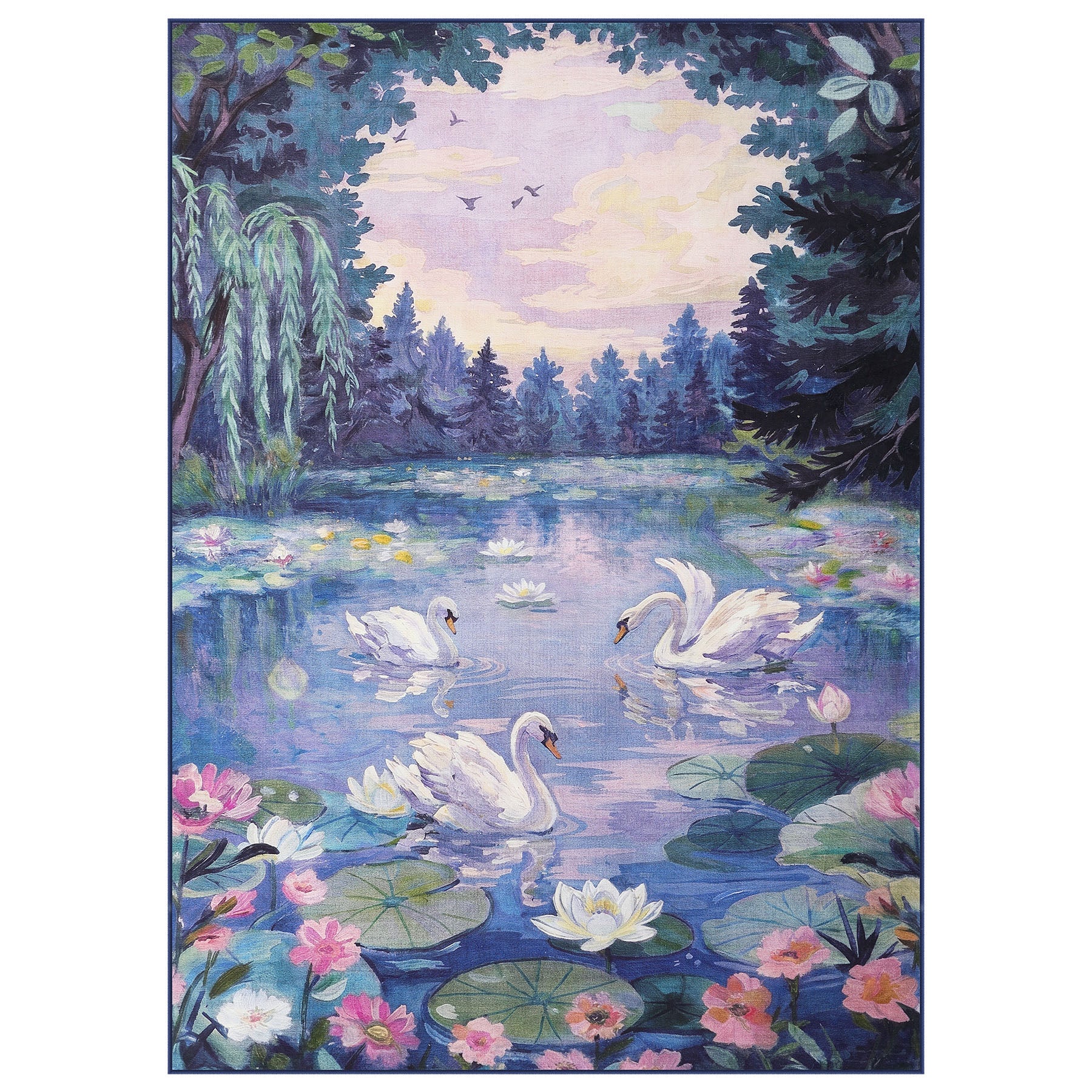 3x5/5x7 Swan Lake in oil painting style Area Rugs, Washable Living Room Runner Soft Non Slip Carpet, Oeko-Tex Certified - Image 25
