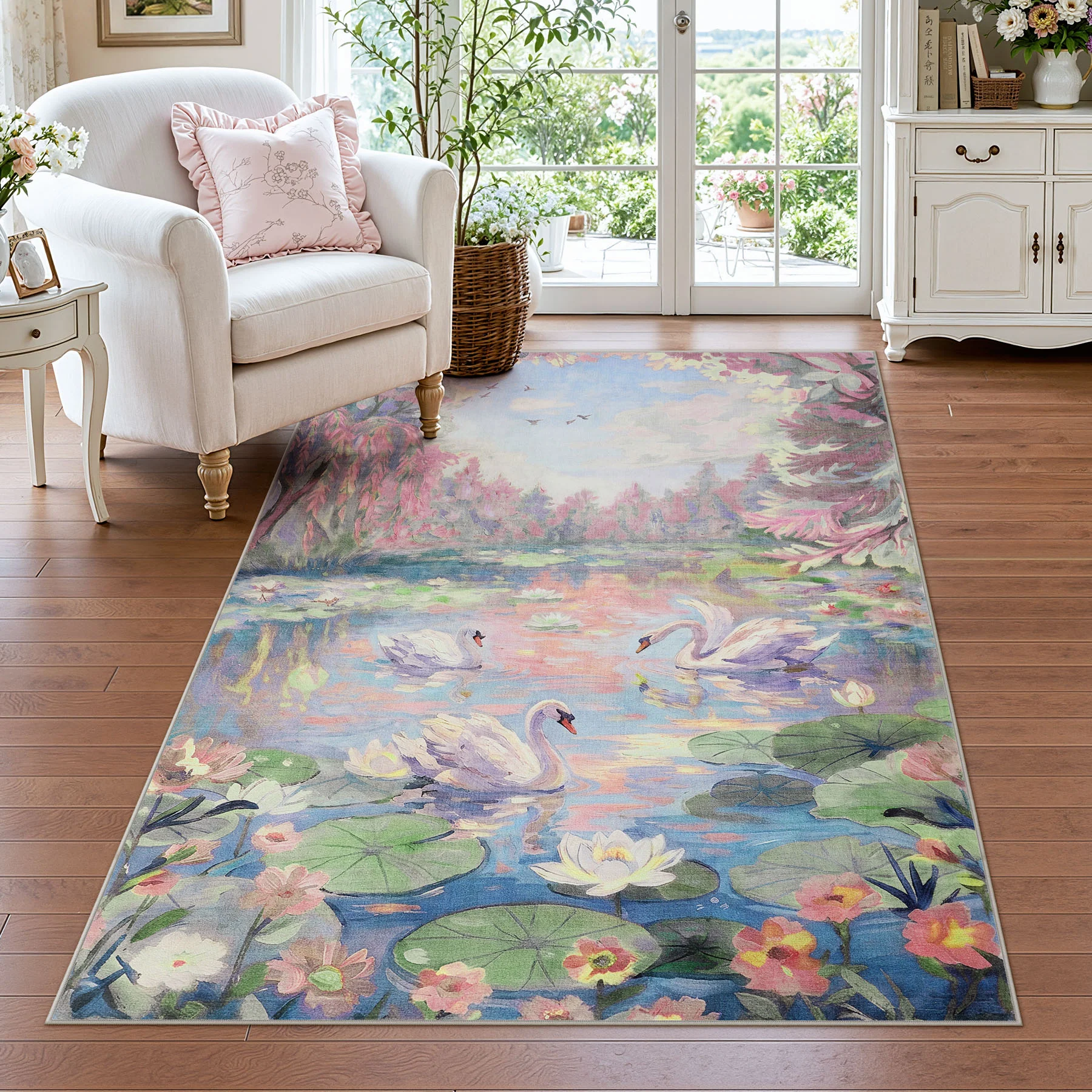 3x5/5x7 Swan Lake in oil painting style Area Rugs, Washable Living Room Runner Soft Non Slip Carpet, Oeko-Tex Certified - Image 26
