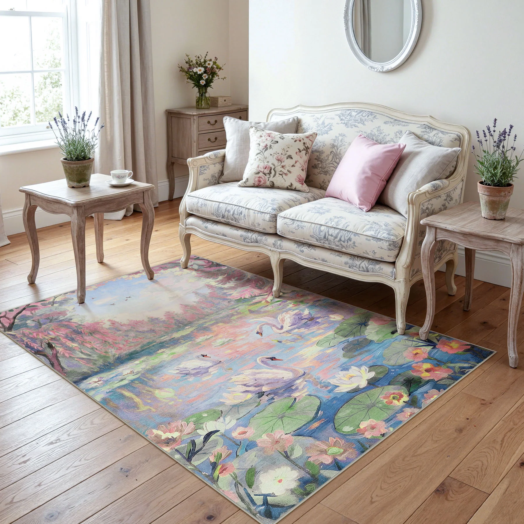 3x5/5x7 Swan Lake in oil painting style Area Rugs, Washable Living Room Runner Soft Non Slip Carpet, Oeko-Tex Certified - Image 28