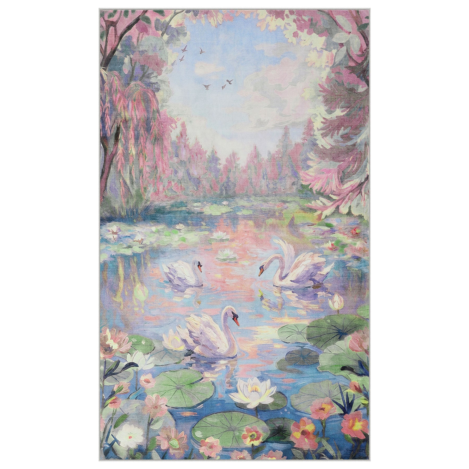 3x5/5x7 Swan Lake in oil painting style Area Rugs, Washable Living Room Runner Soft Non Slip Carpet, Oeko-Tex Certified - Image 29