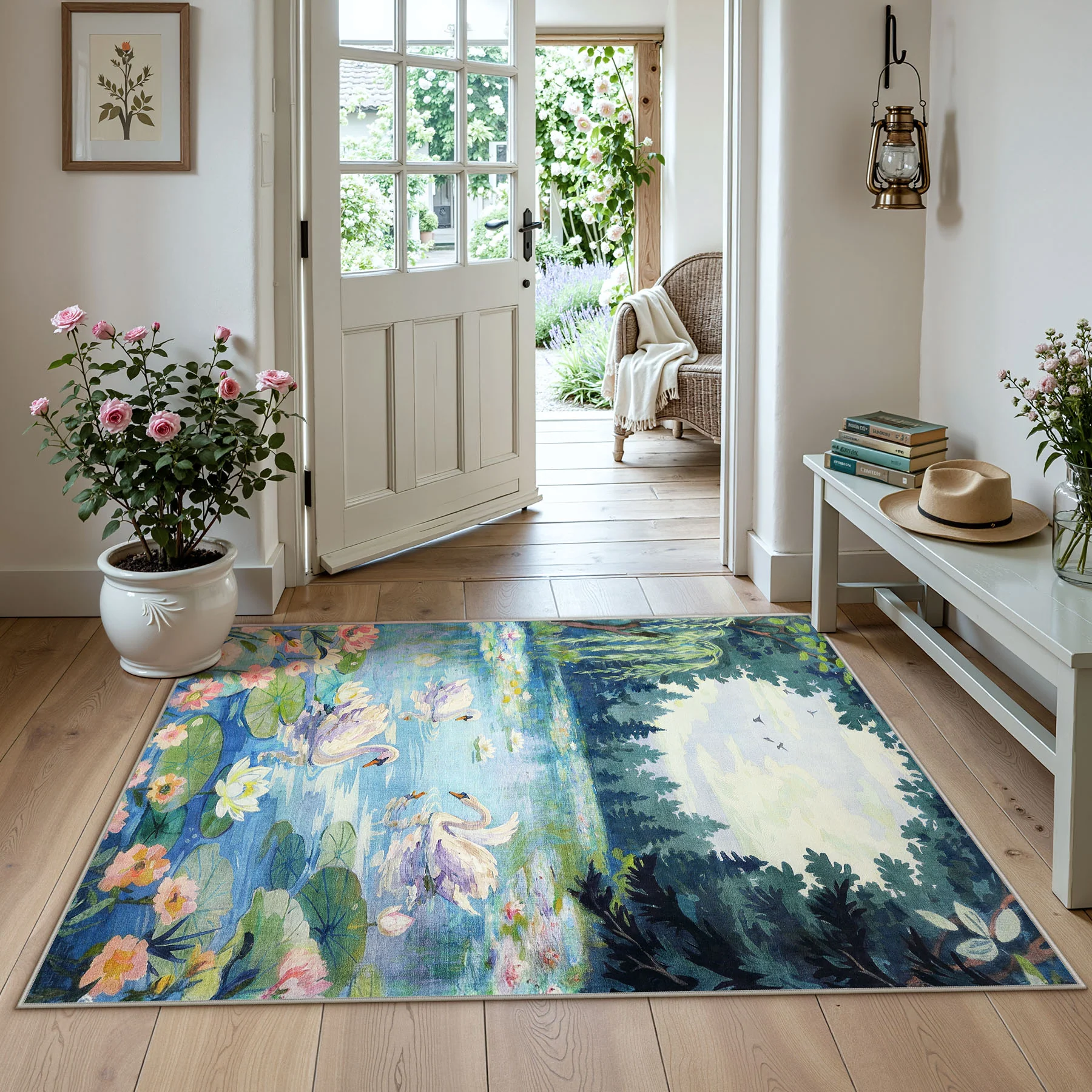 3x5/5x7 Swan Lake in oil painting style Area Rugs, Washable Living Room Runner Soft Non Slip Carpet, Oeko-Tex Certified - Image 3